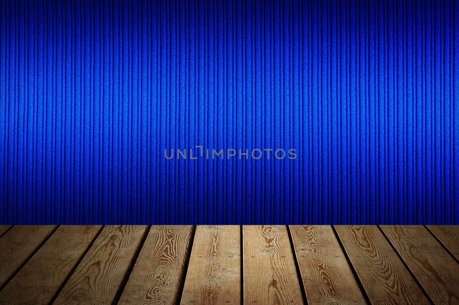 The background is blank wooden boards and a textured striped wall with gradient lighting and vignetting. For product demonstrations, free space, layout, mockup, perspective board, background board.