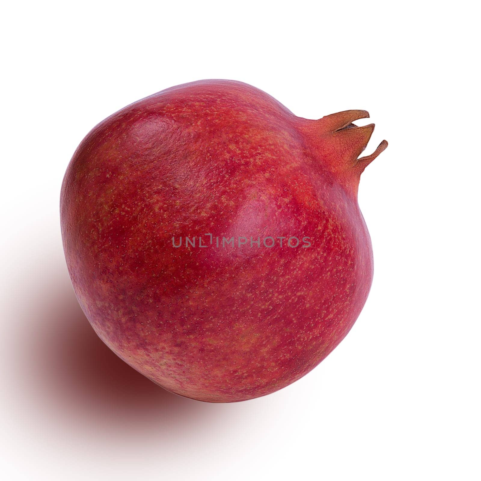 Garnet isolated on a white background close-up with shadow. Fresh pomegranate. Juicy pomegranate. Delicious pomegranate. Place for advertising, logo, lettering, layout, mockup.