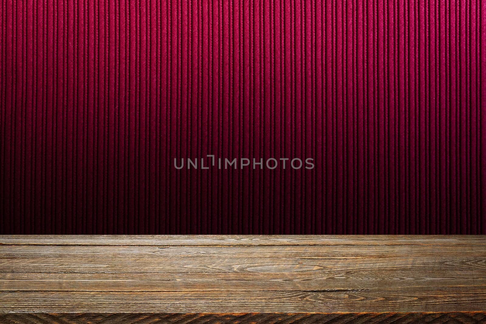 The background is blank wooden boards and a textured striped wall with gradient lighting and vignetting. For product demonstrations, free space, layout, mockup, perspective board, background board.