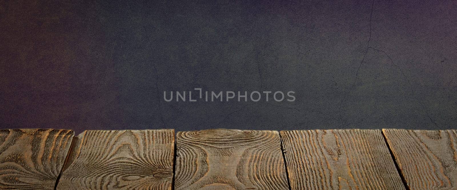 The background is blank wooden boards and a textured plastered wall with lighting and vignetting. For product demonstrations, free space, layout, mockup, perspective board, background board.