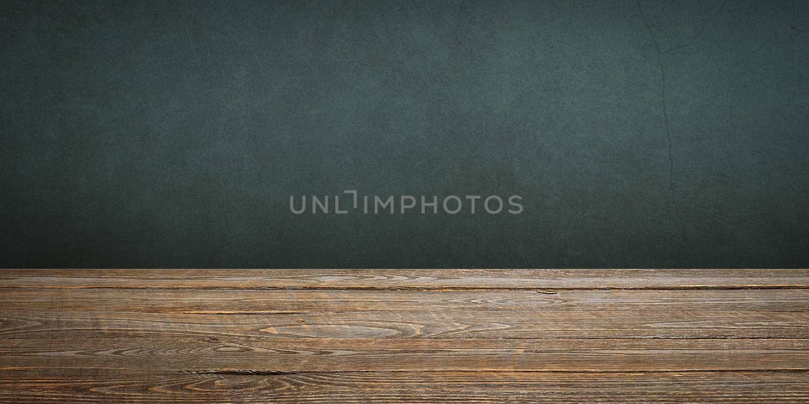 The background is blank wooden boards and a textured plastered wall with lighting and vignetting. For product demonstrations, free space, layout, mockup, perspective board, background board.