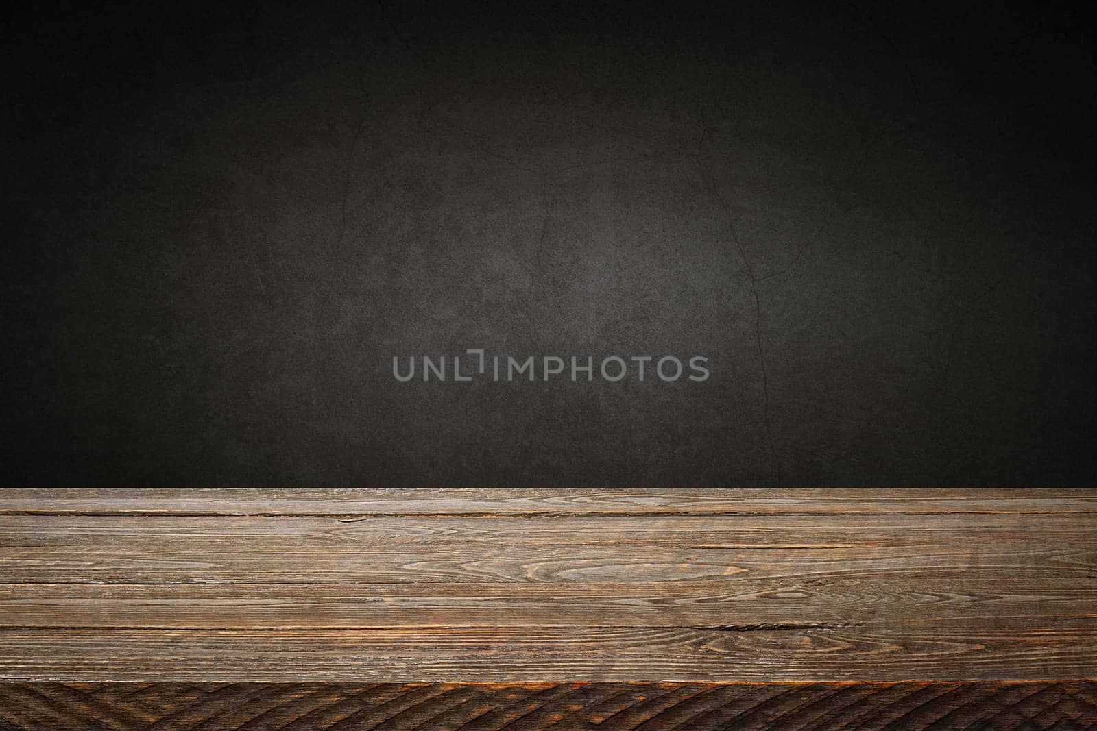 The background is blank wooden boards and a textured plastered wall with lighting and vignetting. For product demonstrations, free space, layout, mockup, perspective board, background board.