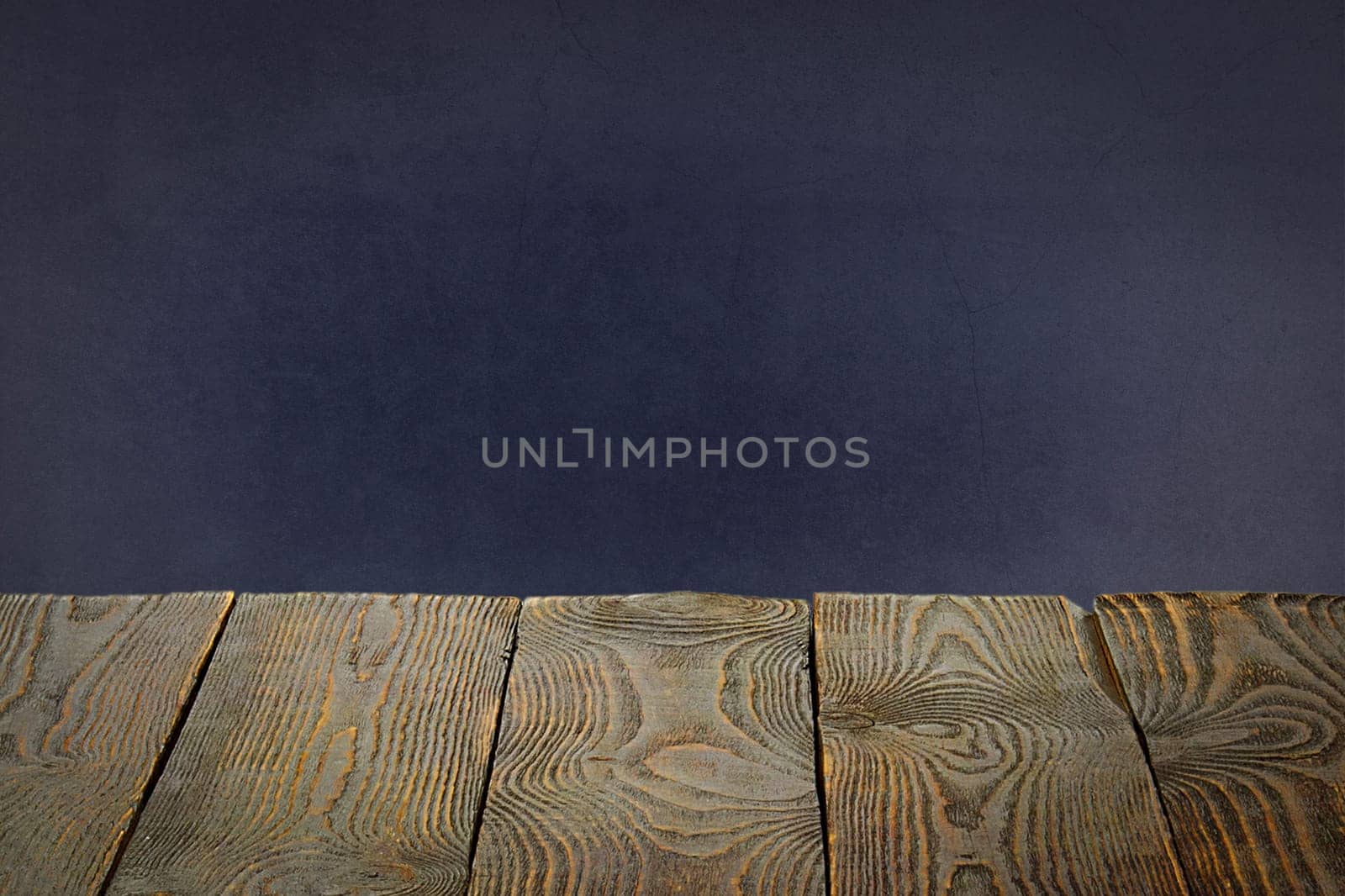 The background is blank wooden boards and a textured plastered wall with lighting and vignetting. For product demonstrations, free space, layout, mockup, perspective board, background board.