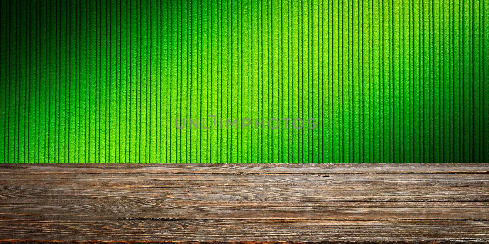 The background is blank wooden boards and a textured striped wall with gradient lighting and vignetting. For product demonstrations, free space, layout, mockup, perspective board, background board.