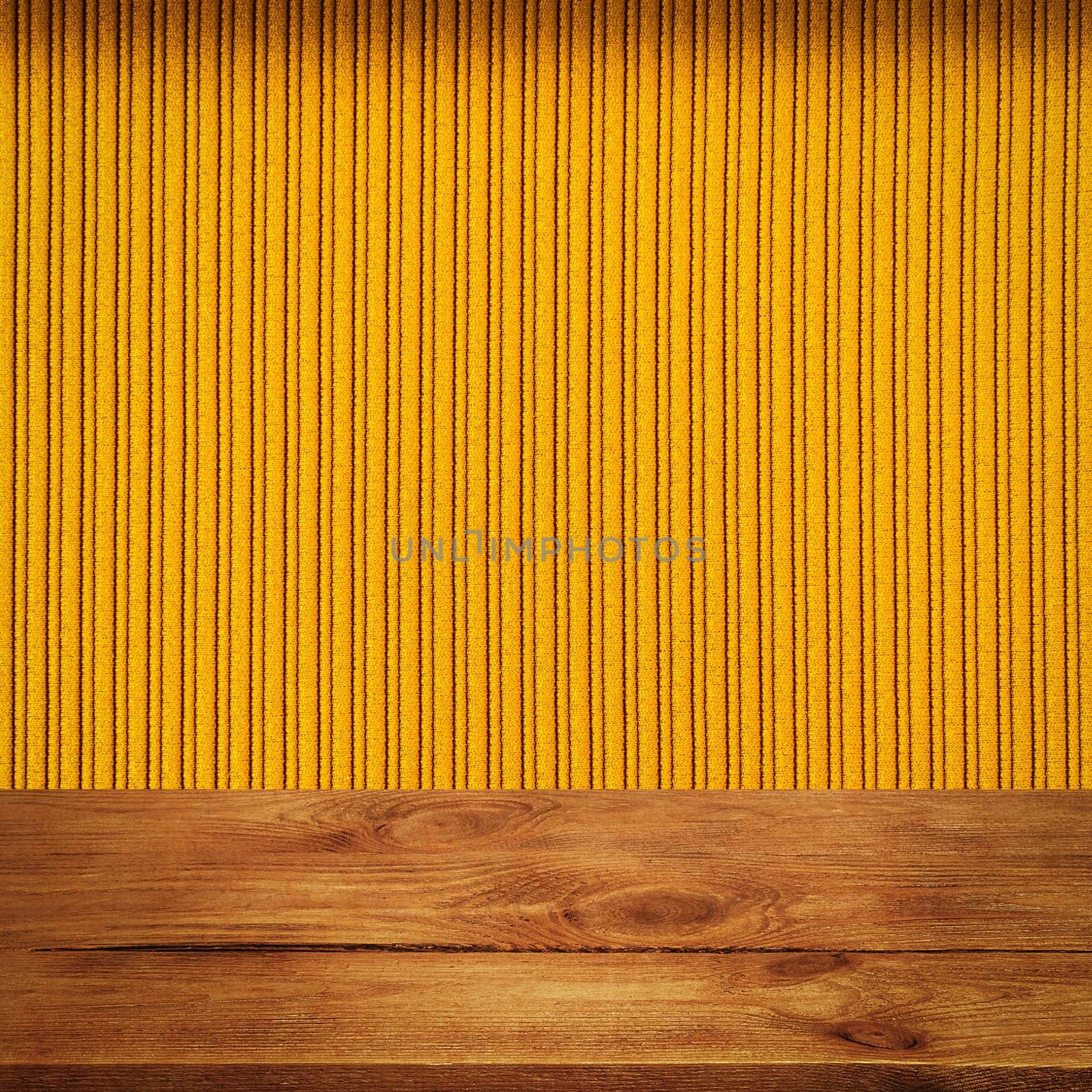 The background is blank wooden boards and a textured striped wall with gradient lighting and vignetting. For product demonstrations, free space, layout, mockup, perspective board, background board.