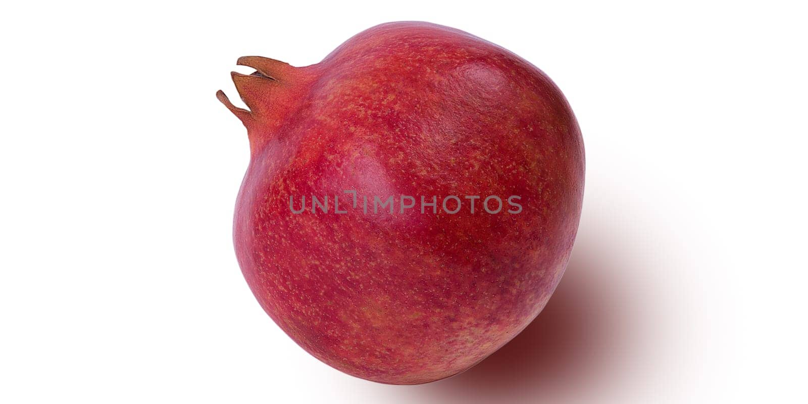 Garnet isolated on a white background close-up with shadow. Fresh pomegranate. Juicy pomegranate. Delicious pomegranate. Place for advertising, logo, lettering, layout, mockup.