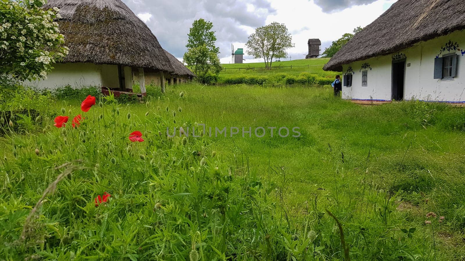 Ukraine, Kiev - June 11, 2020. The old house of peasants in the museum Pirogovo. National Museum of Folk Architecture and Everyday Life of Traditional Folklore Houses of Different Regions of Ukraine.
