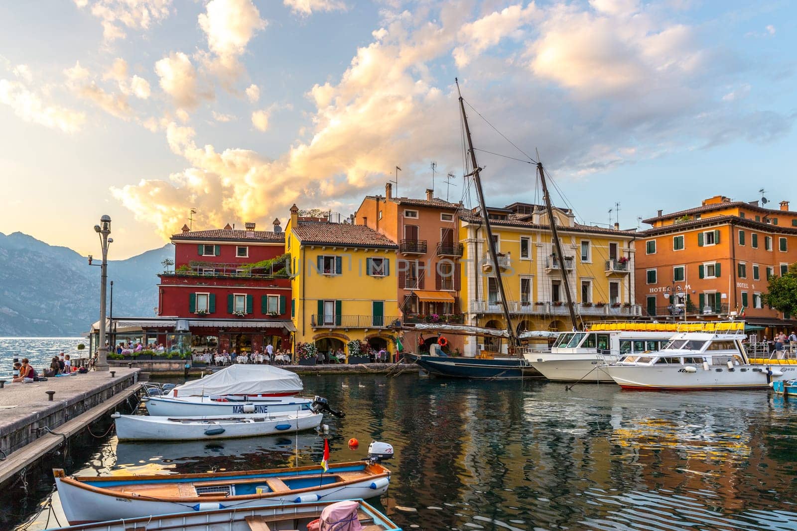 Beautiful Italian village near the sea, evening scenery
