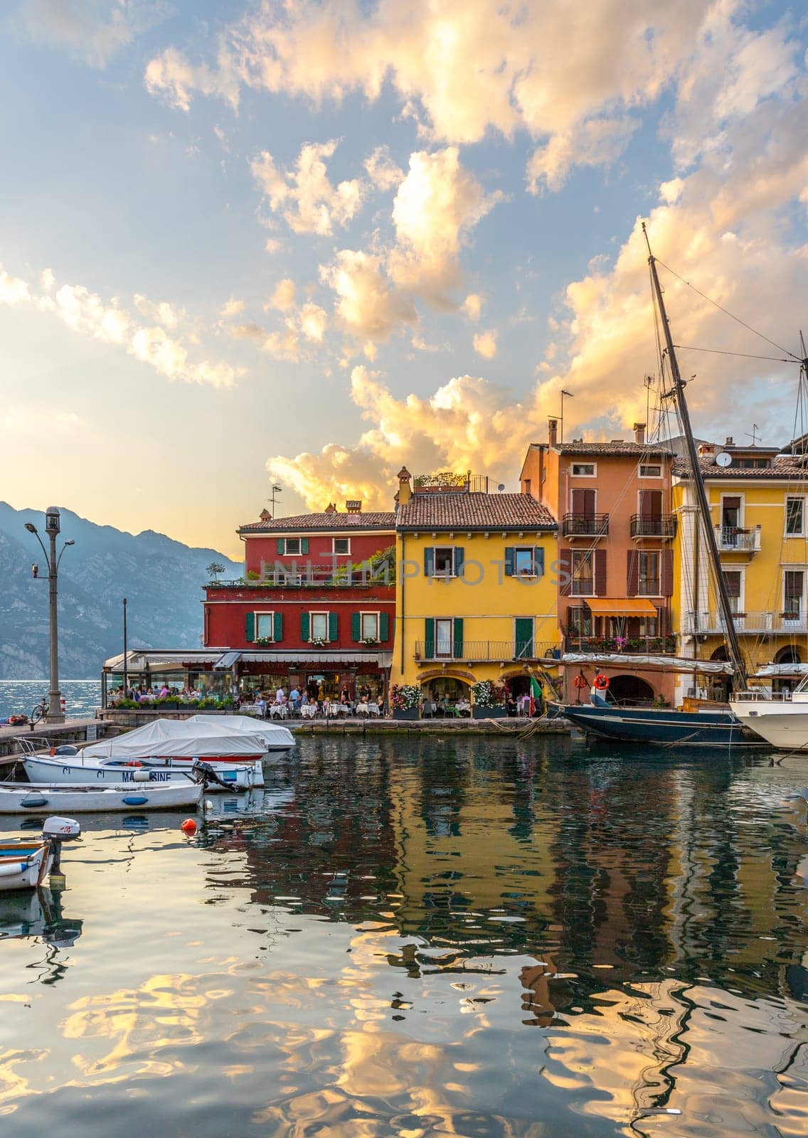 Beautiful Italian village near the sea, evening scenery