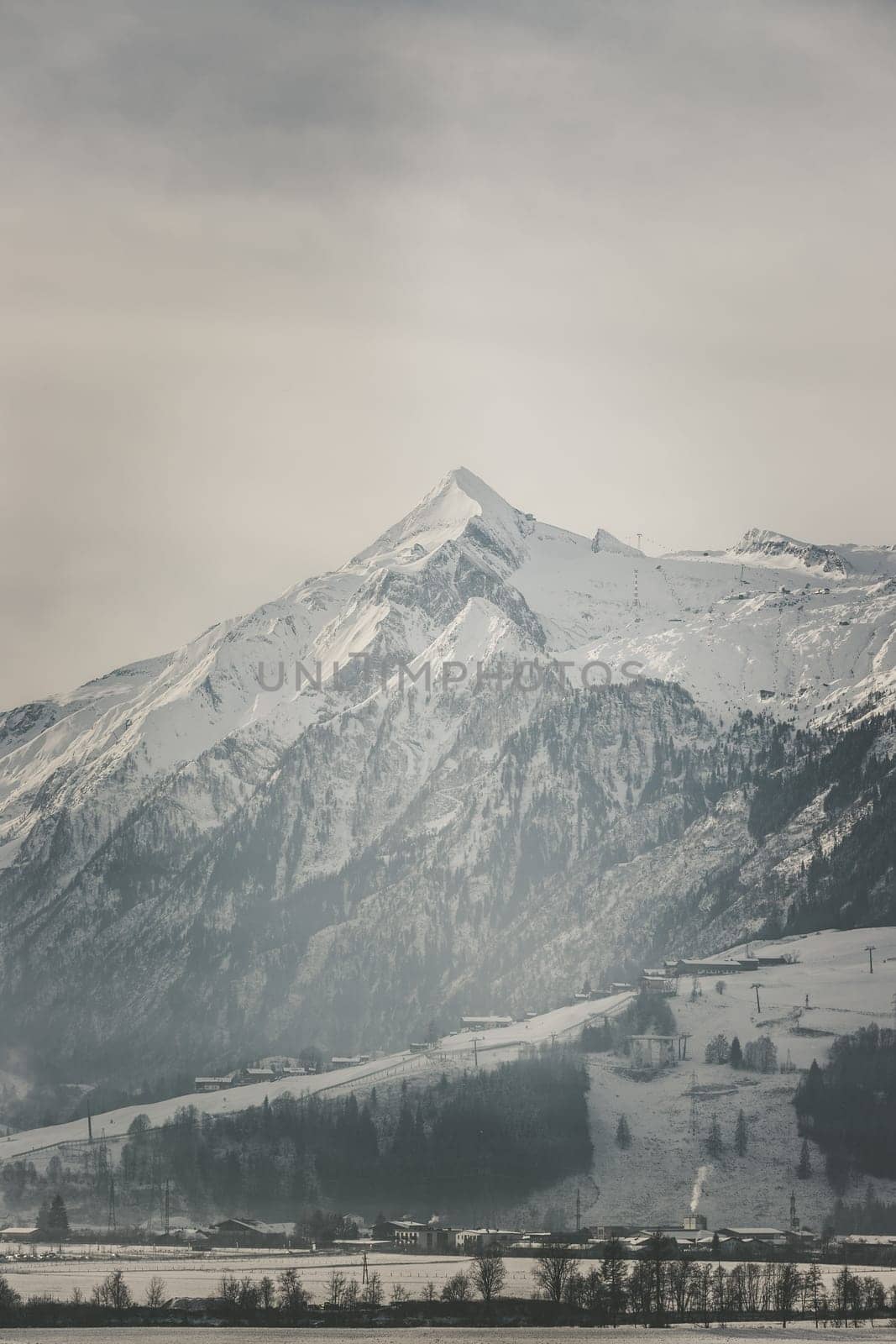 Snowy Kitzsteinhorn in winter, ski lift, Austria