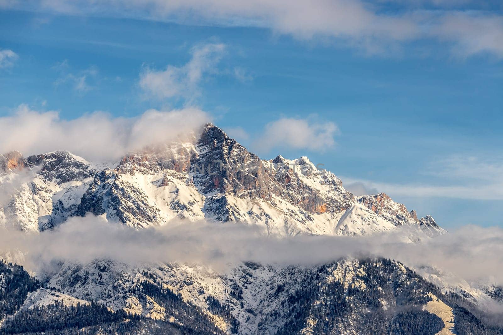 Snowy mountains in winter, landscape, alps, austria