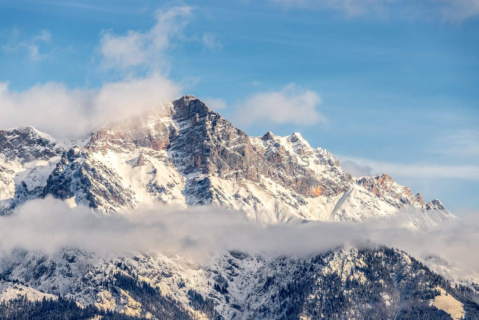 Snowy mountains in winter, landscape, alps, austria