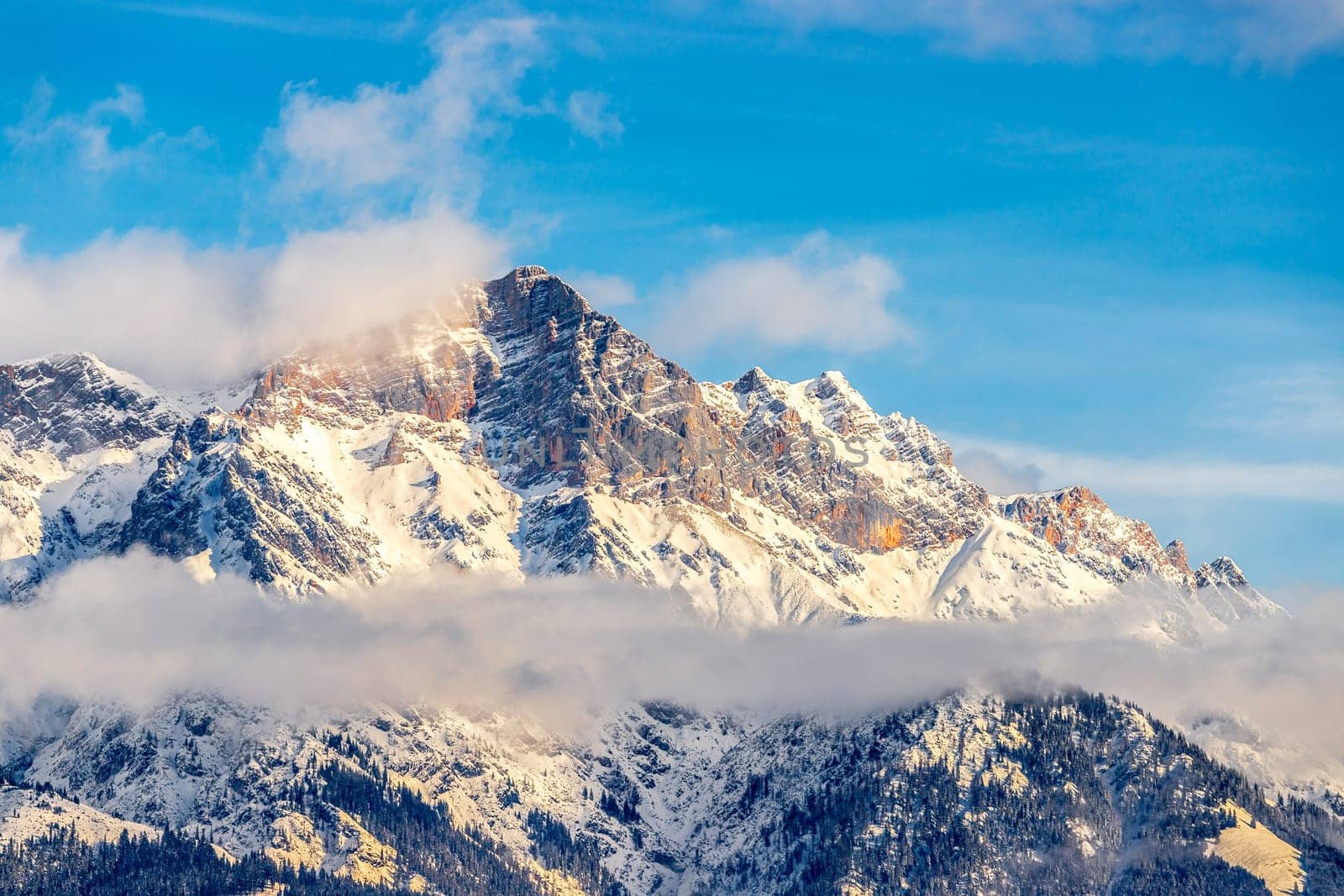 Snowy mountains in winter, landscape, alps, austria