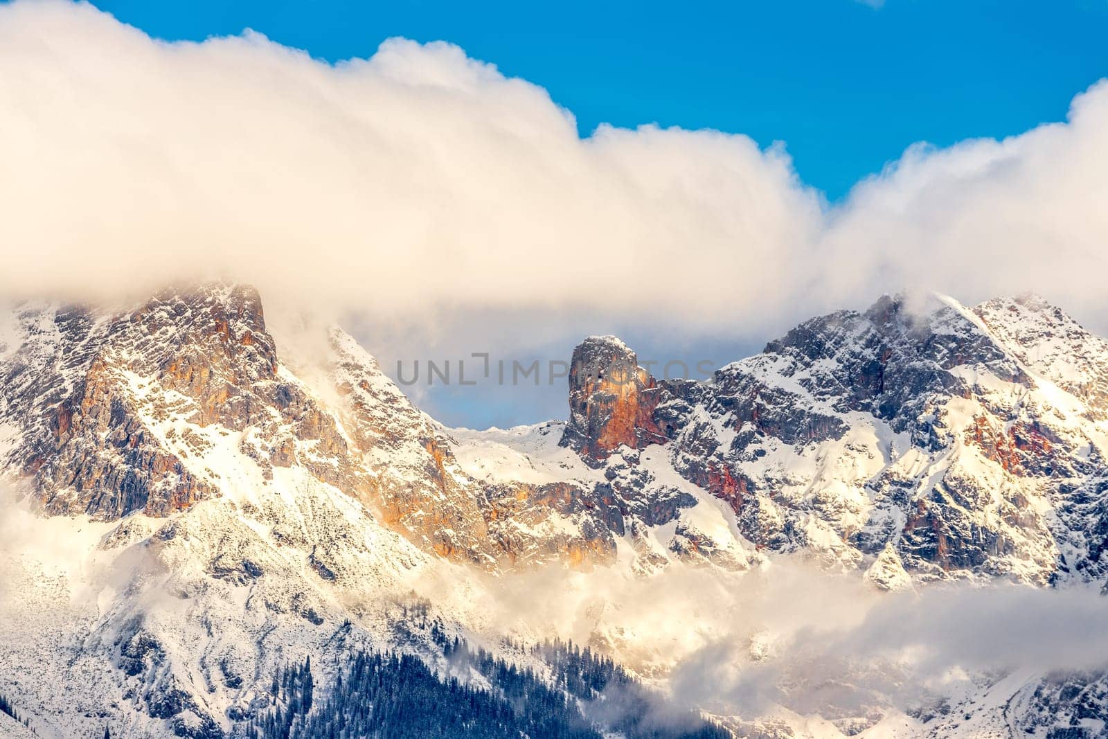 Snowy mountains in winter, landscape, alps, austria