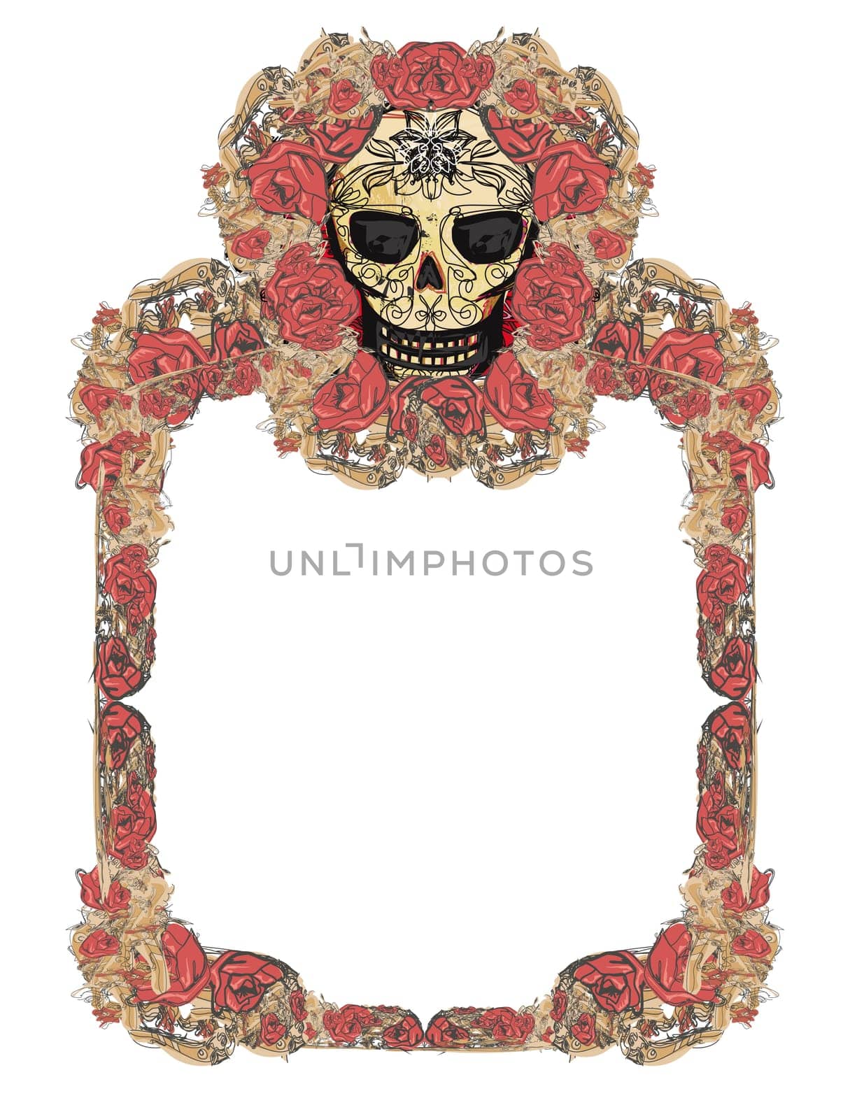 Skull and Flowers - Day of The Dead, art frame with roses