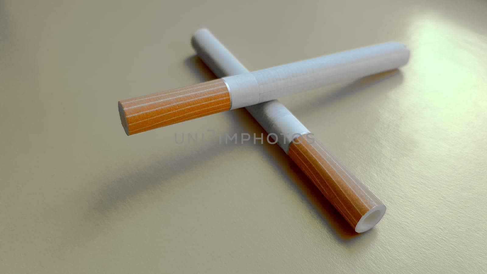 Two cigars on a silver background. Filtered cigarettes. Tobacco can cause numerous damage to the body.