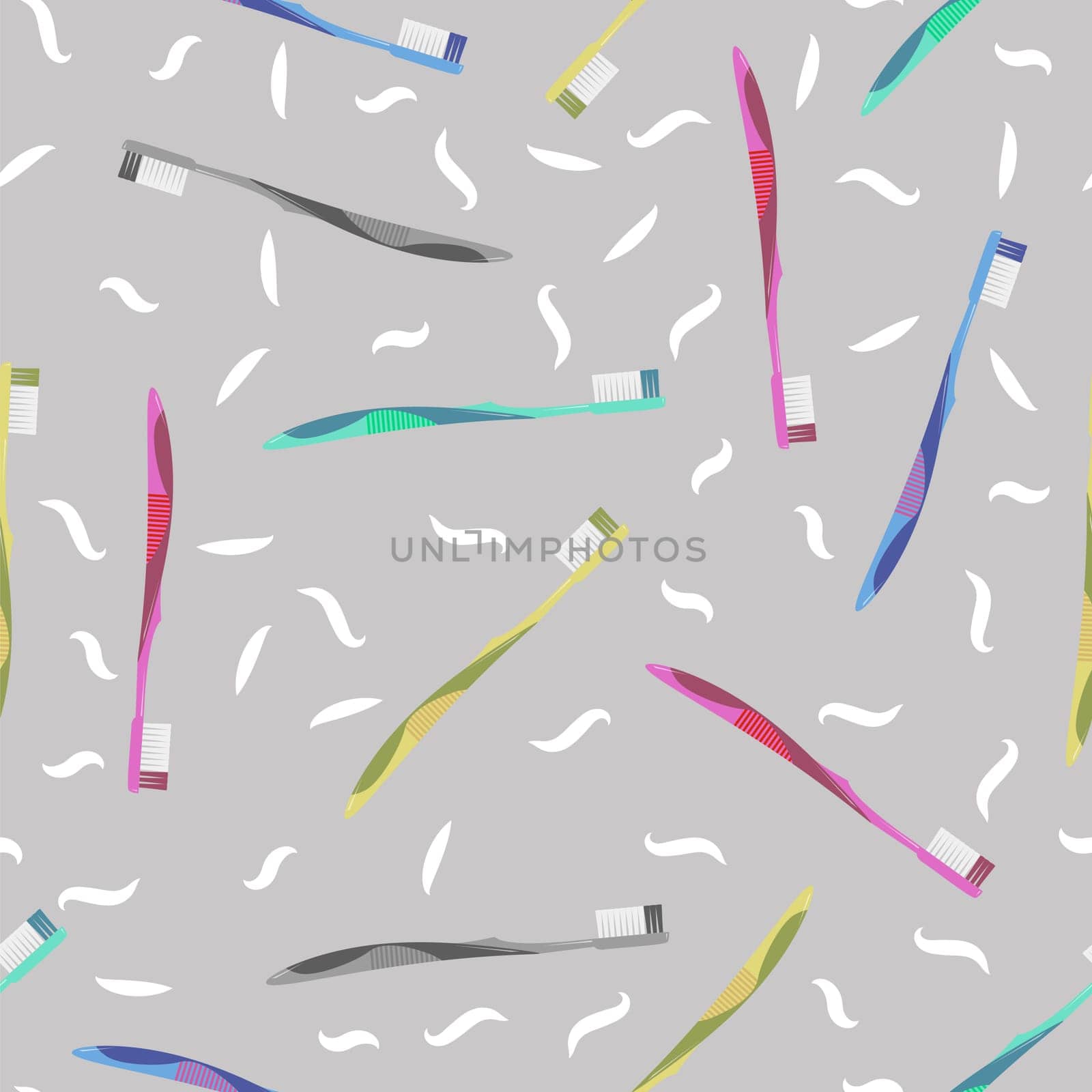 Plastic Toothbrush Dental Symbol. Oral Care. Mouth Cleaning Tool. Seamless Pattern.
