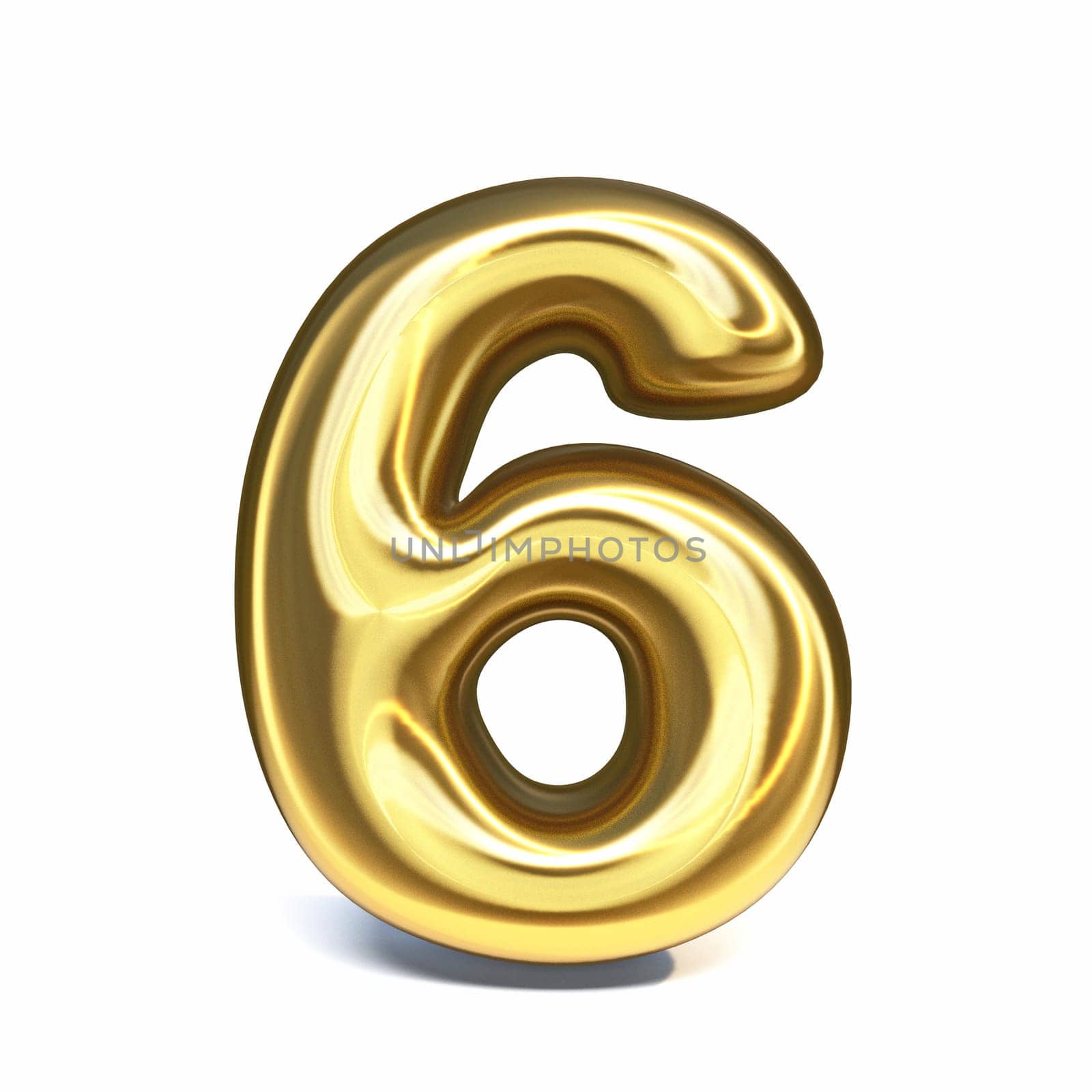 Golden font Number 6 SIX 3D rendering illustration isolated on white background