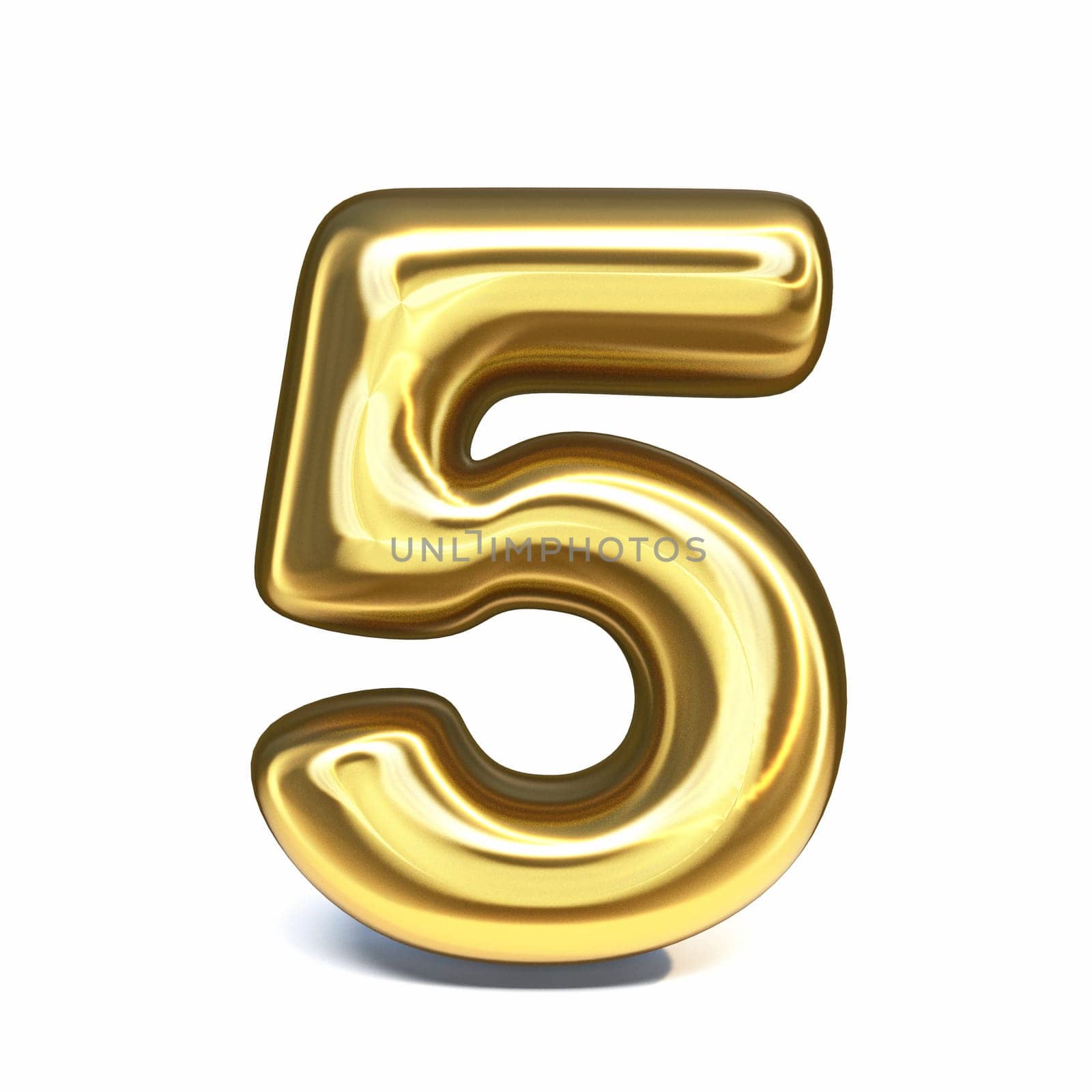 Golden font Number 5 FIVE 3D rendering illustration isolated on white background
