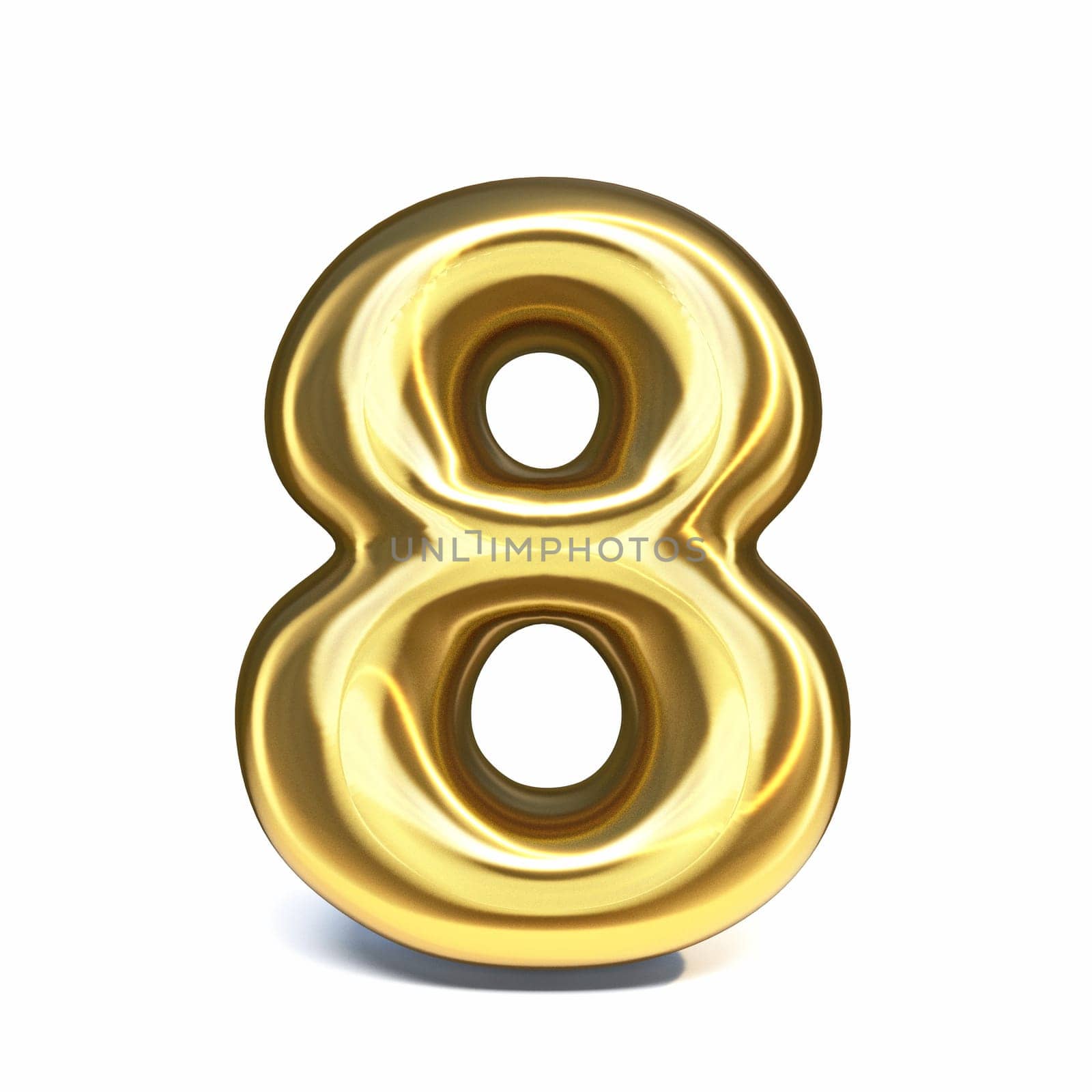 Golden font Number 8 EIGHT 3D rendering illustration isolated on white background