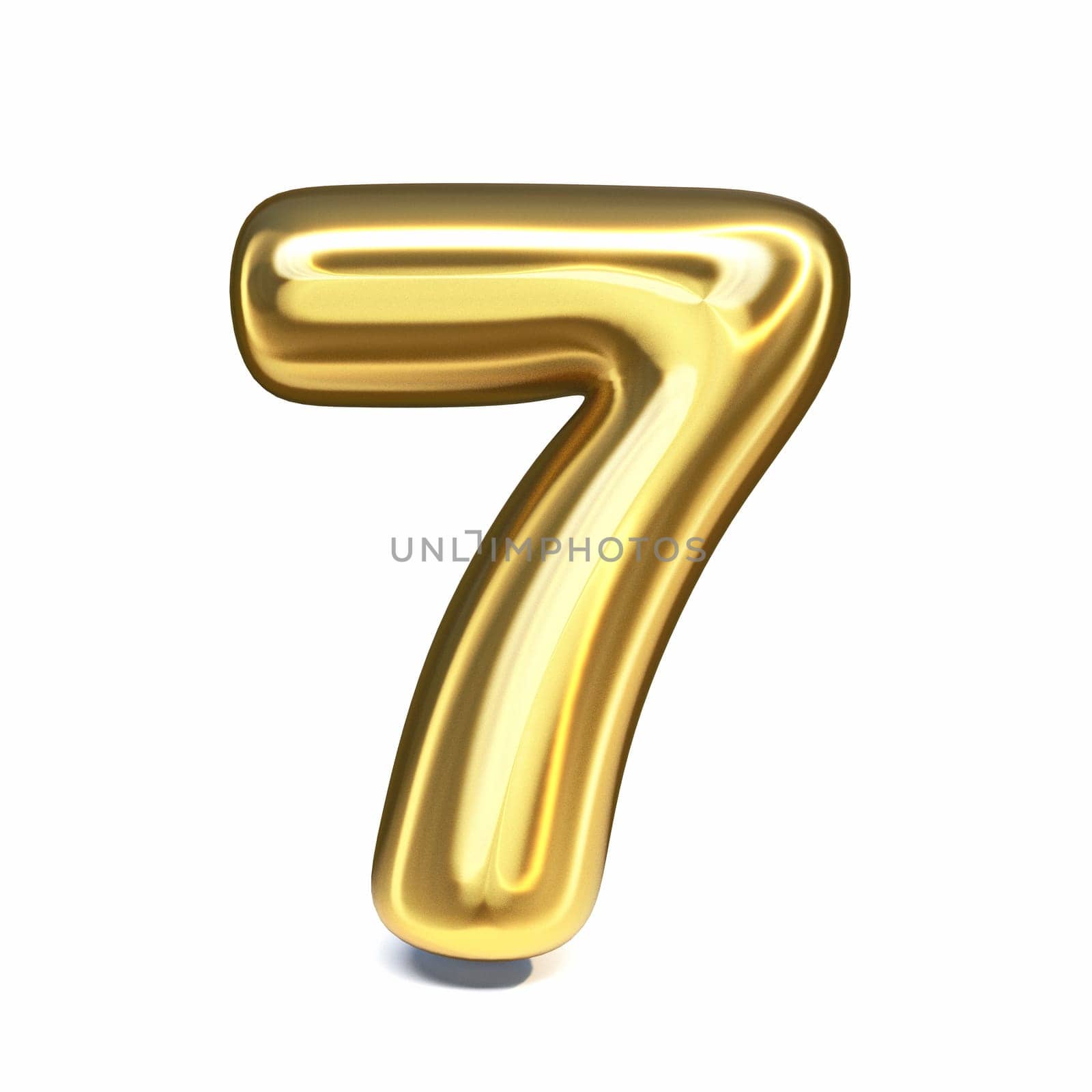 Golden font Number 7 SEVEN 3D rendering illustration isolated on white background