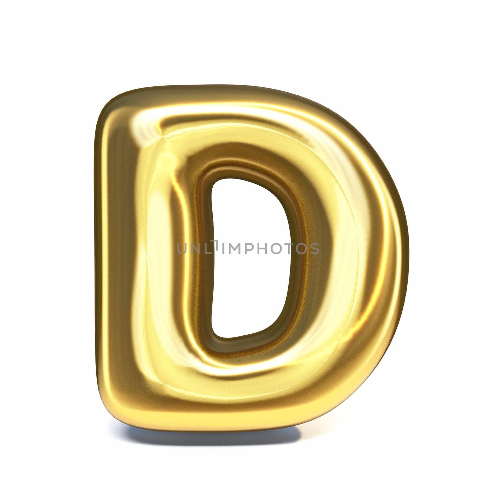 Golden font Letter D 3D rendering illustration isolated on white background