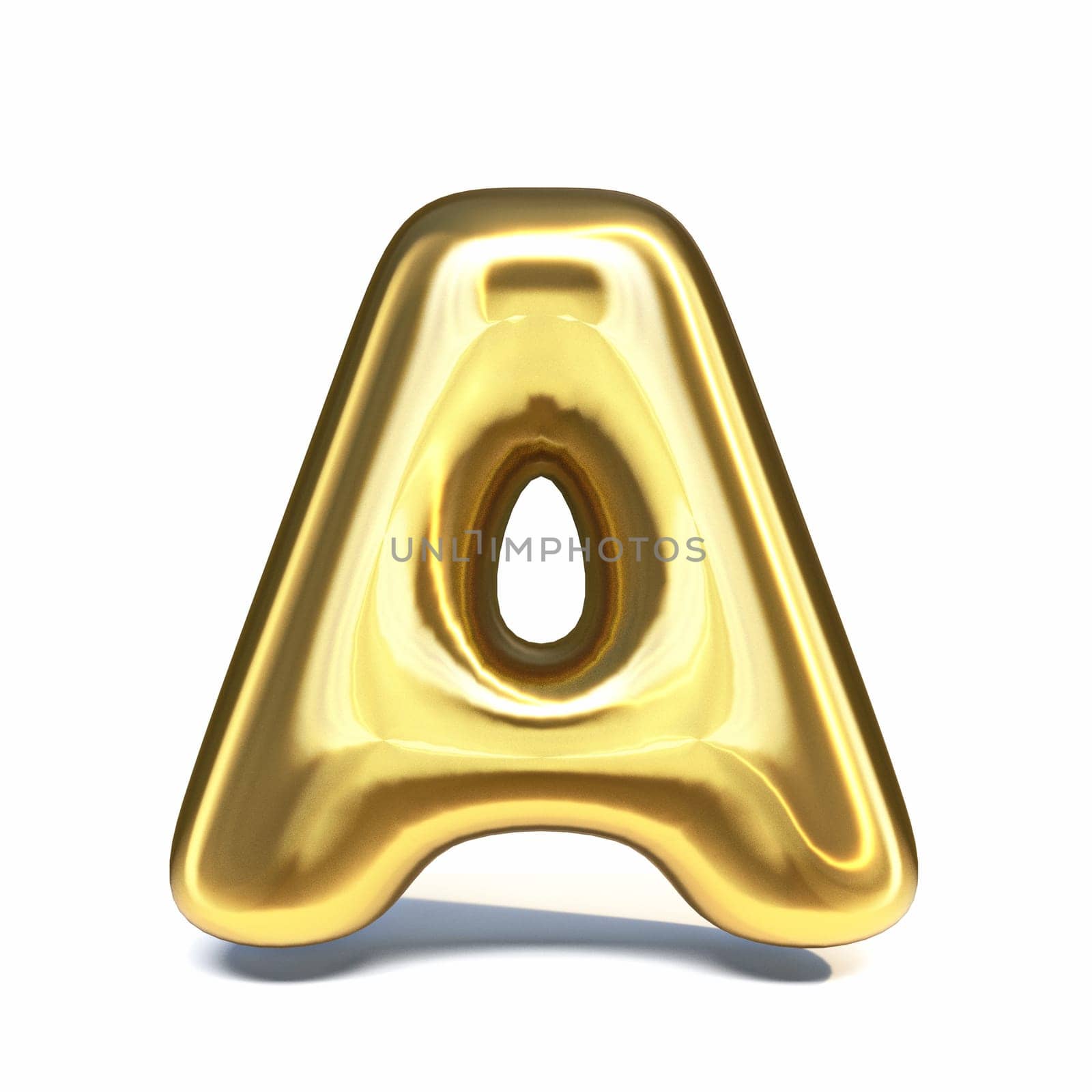 Golden font Letter A 3D rendering illustration isolated on white background