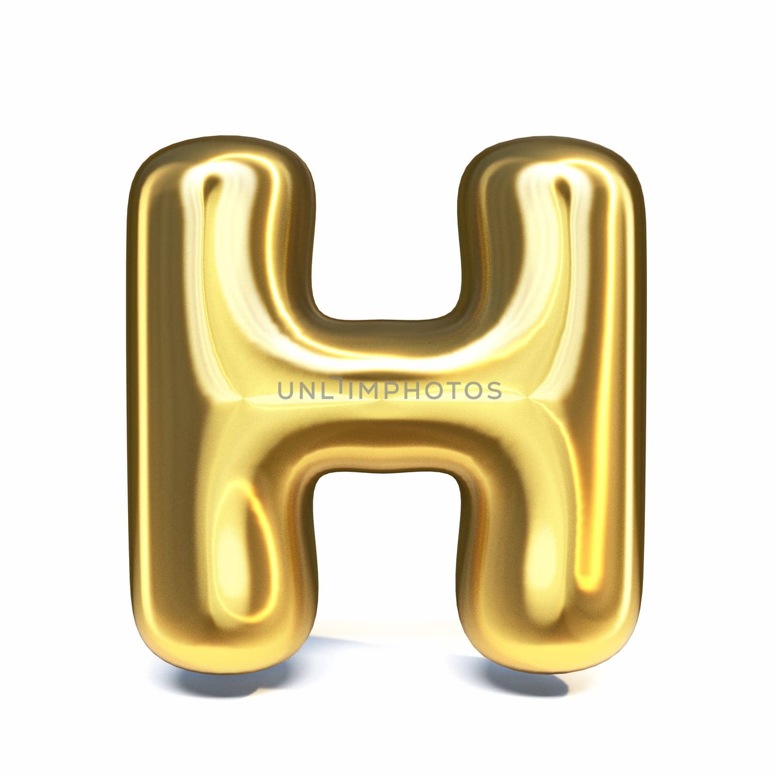 Golden font Letter H 3D rendering illustration isolated on white background