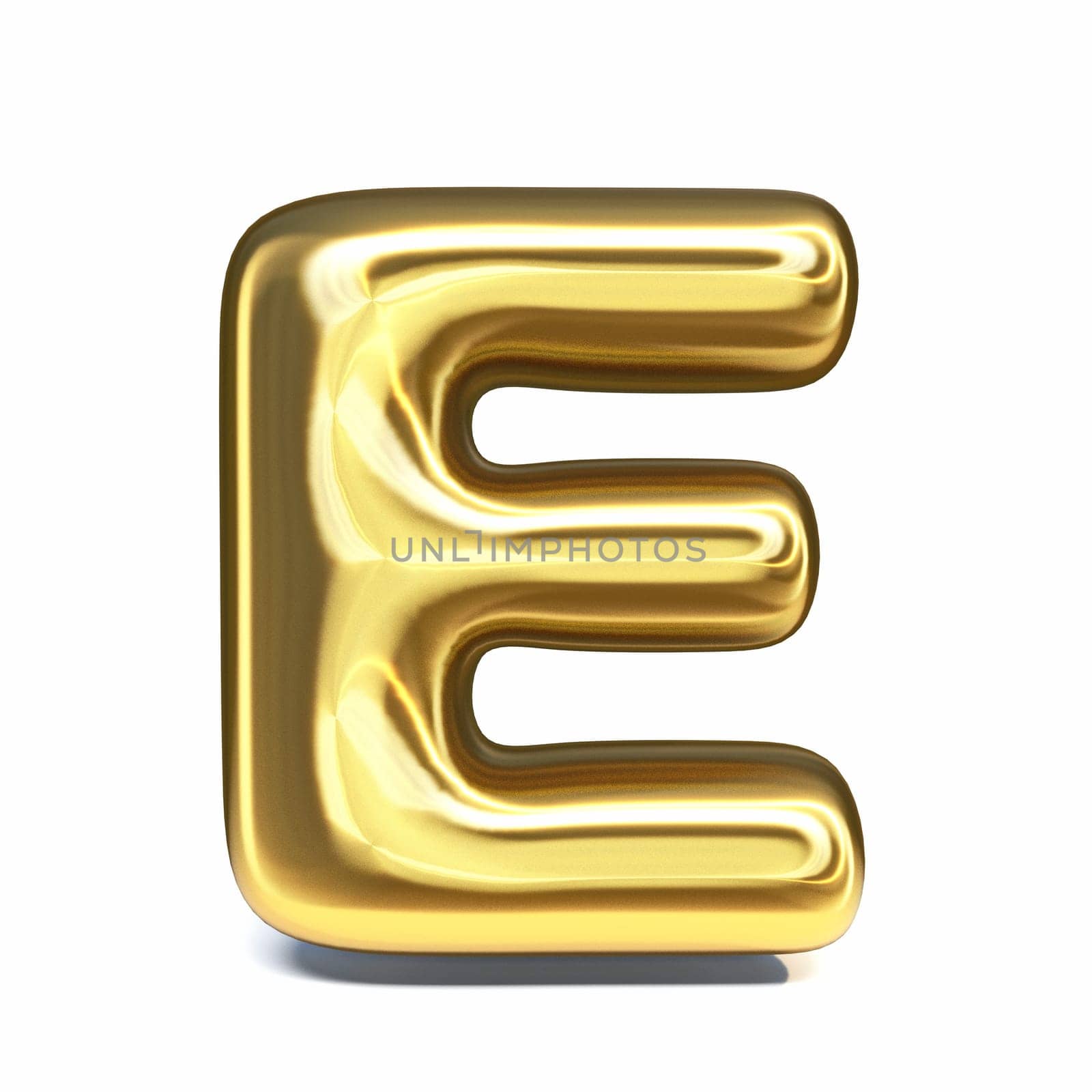 Golden font Letter E 3D rendering illustration isolated on white background