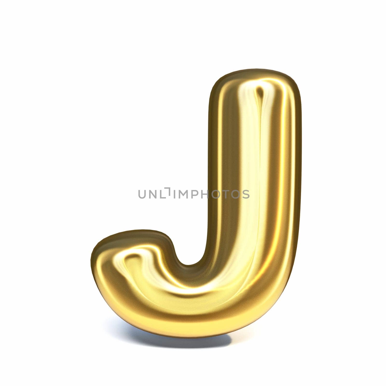 Golden font Letter J 3D rendering illustration isolated on white background