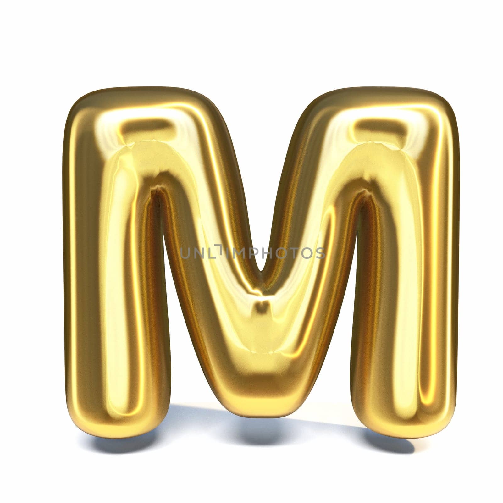Golden font Letter M 3D rendering illustration isolated on white background