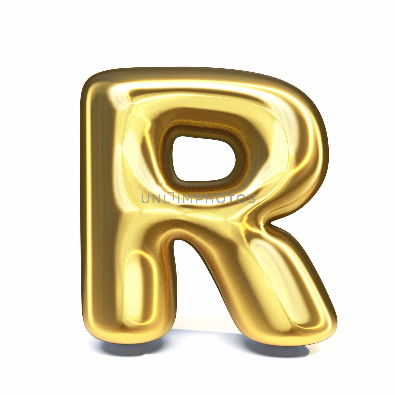 Golden font Letter R 3D rendering illustration isolated on white background