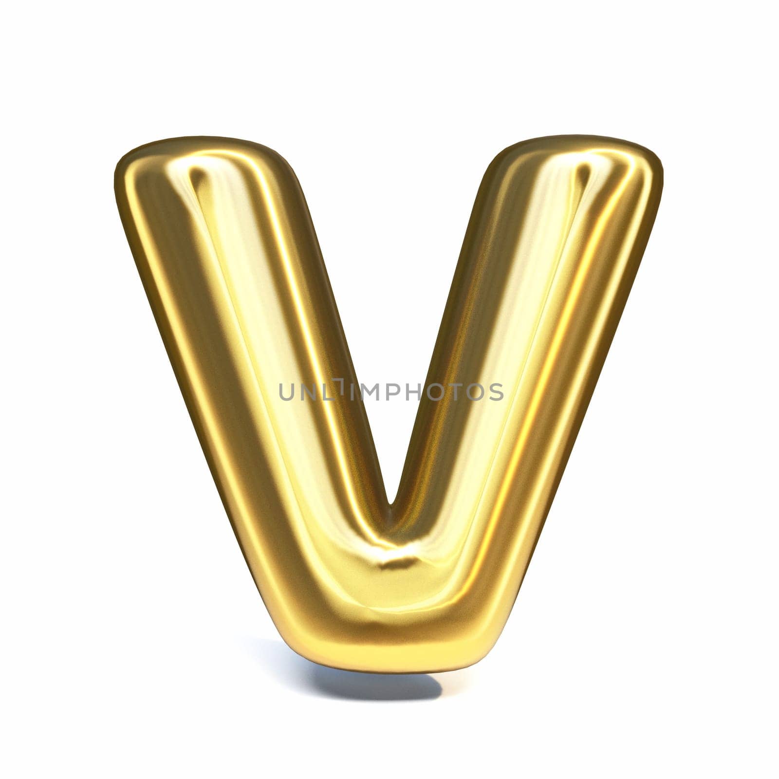 Golden font Letter V 3D rendering illustration isolated on white background