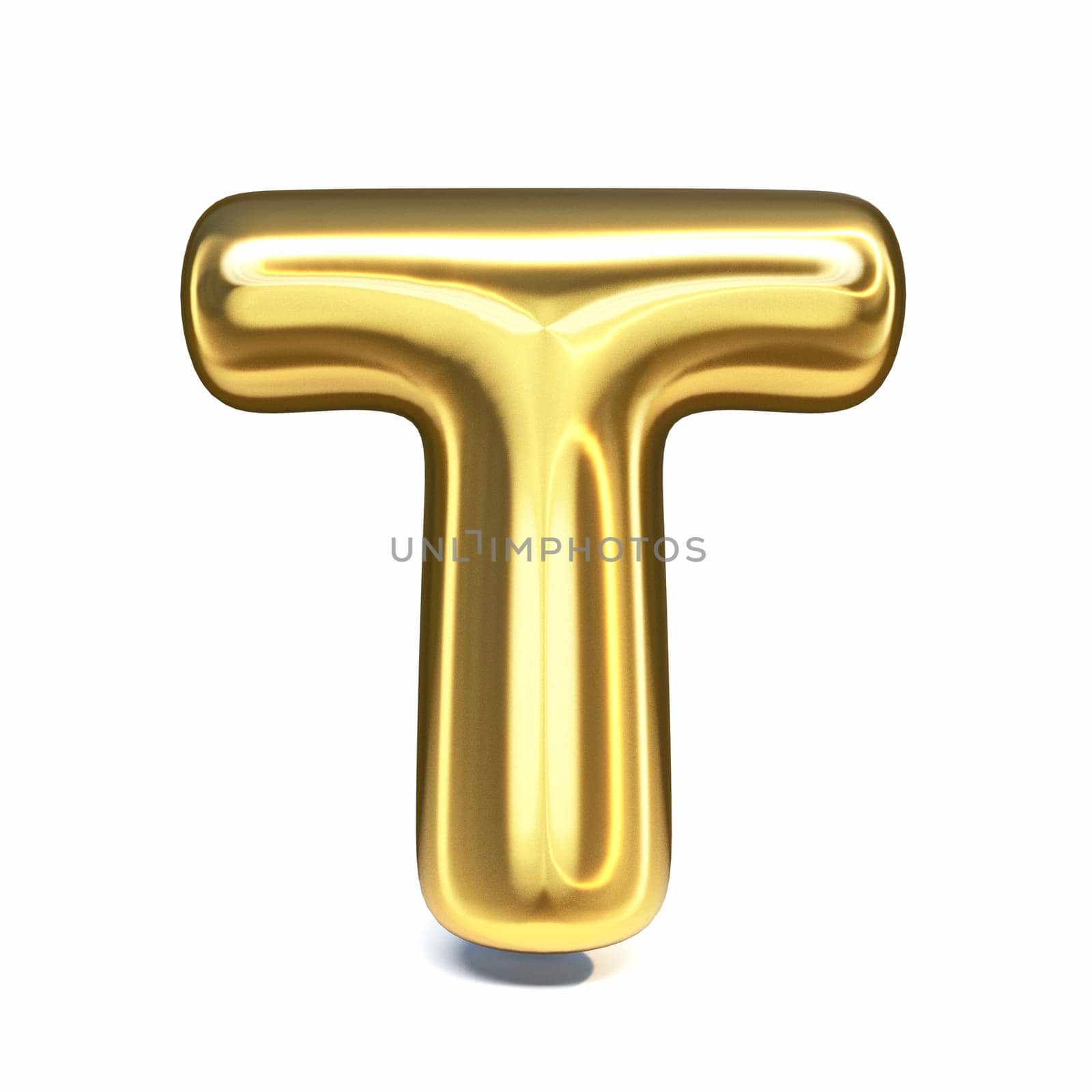 Golden font Letter T 3D rendering illustration isolated on white background