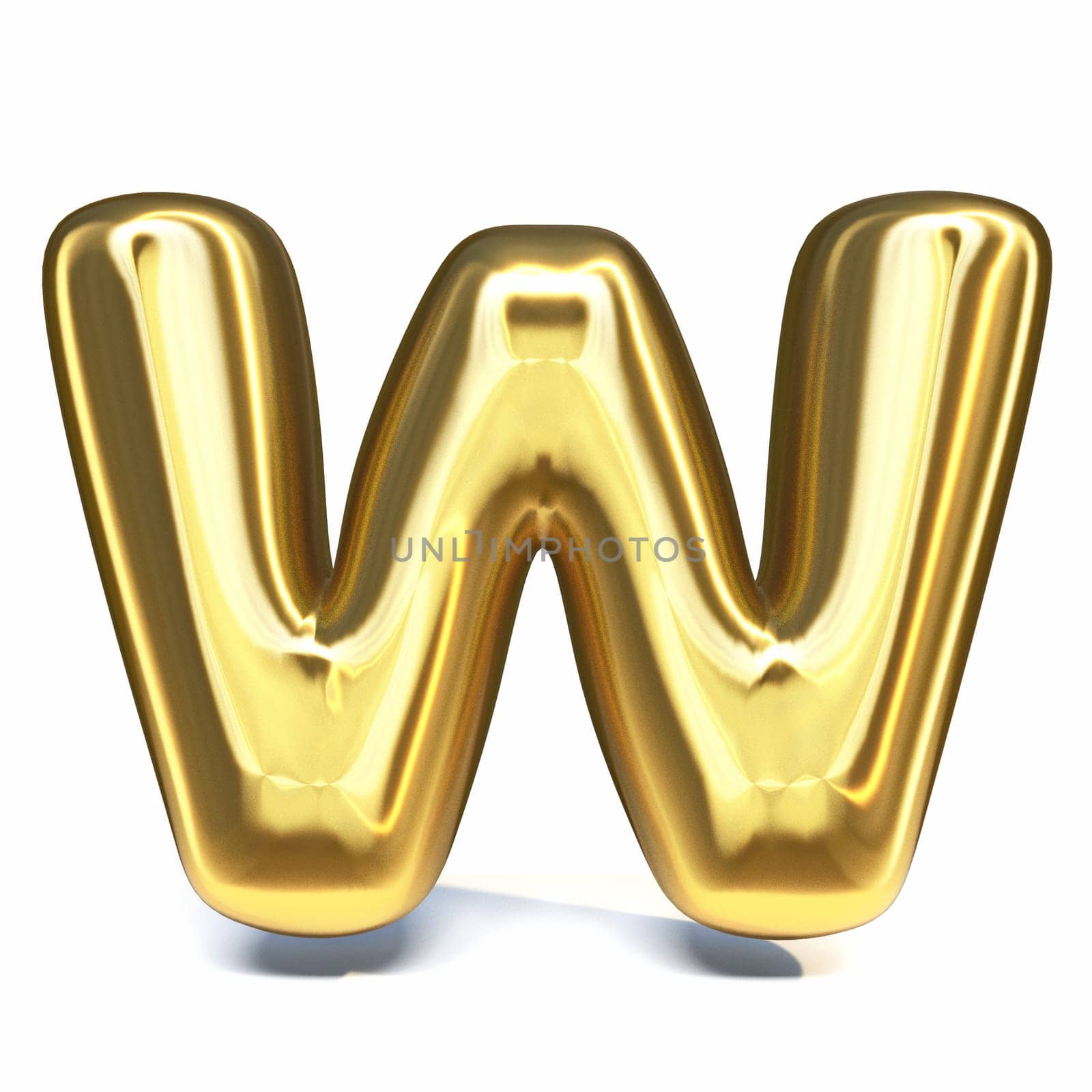 Golden font Letter W 3D rendering illustration isolated on white background