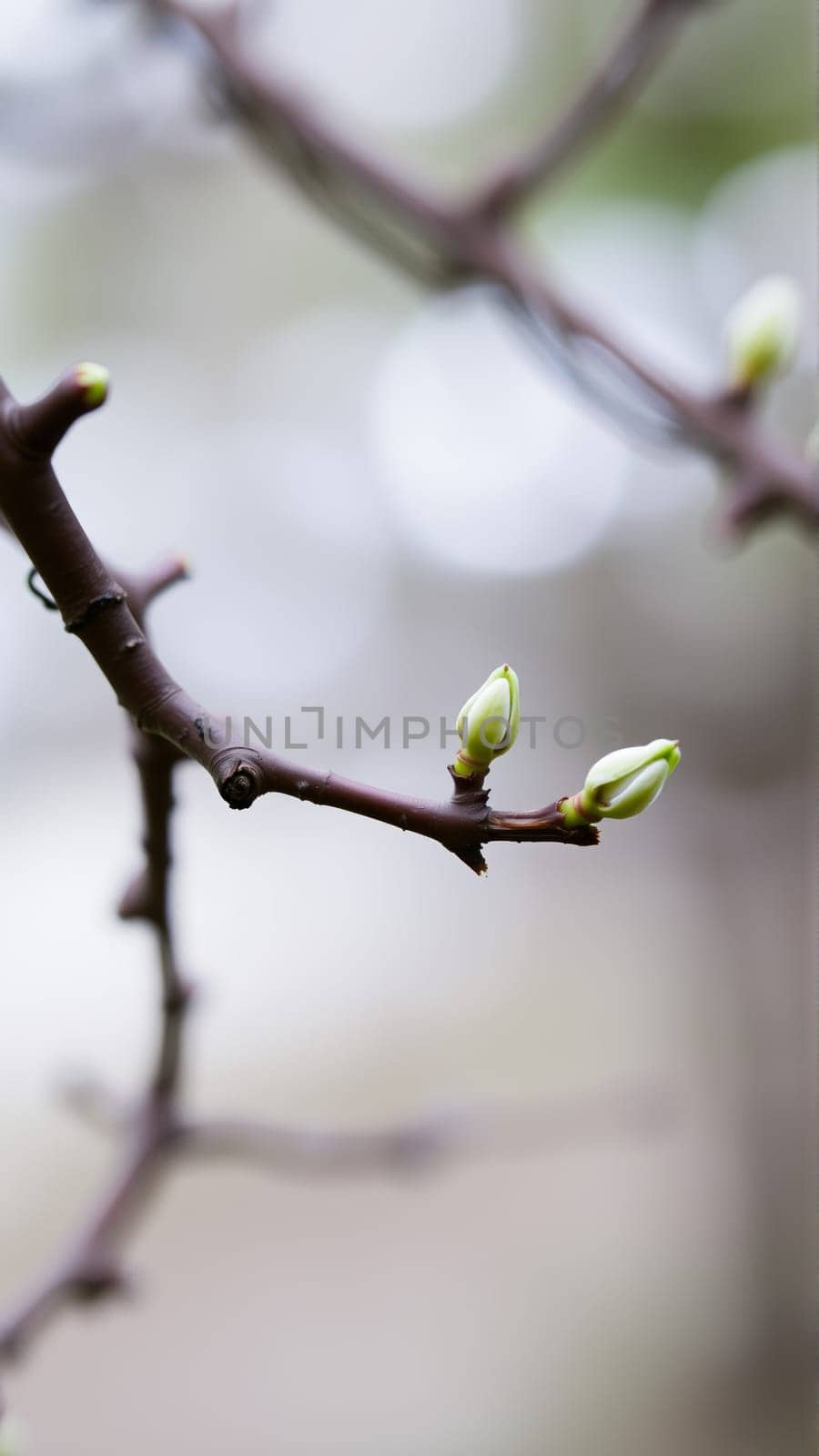 Buds on a tree in spring, blurred background. High quality photo