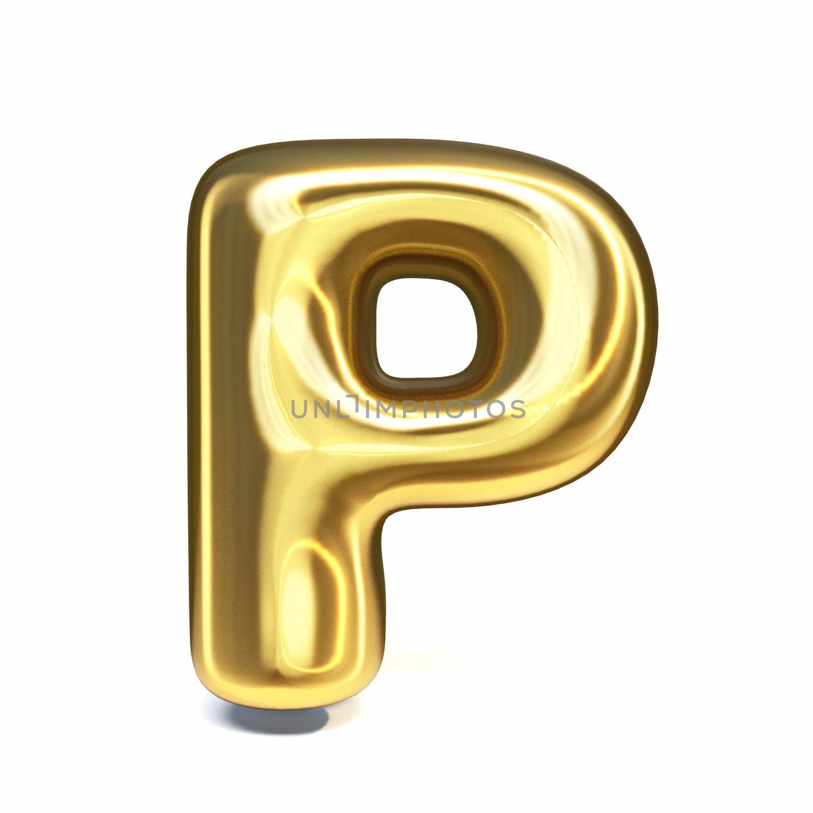 Golden font Letter P 3D rendering illustration isolated on white background