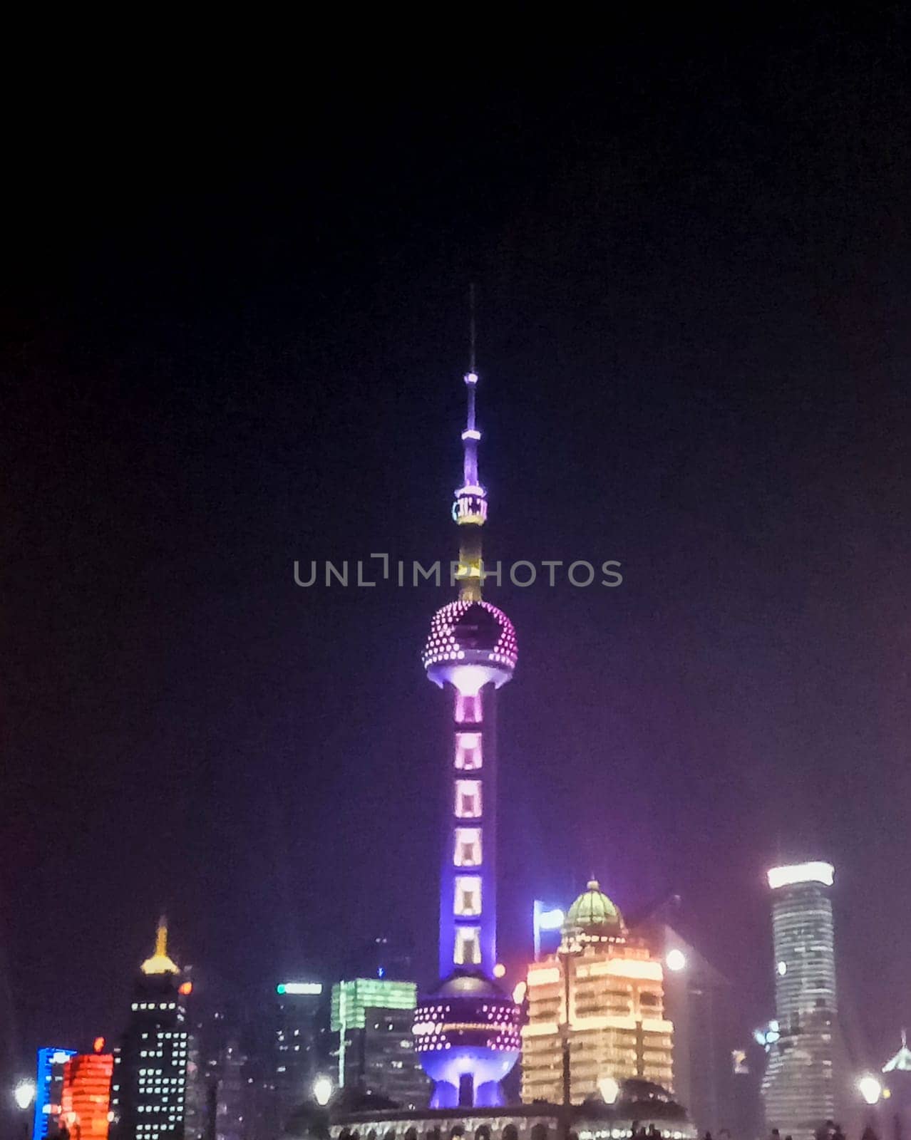 Shanghai Skyline at Night in China. Shanghai modern commercial office buildings. tourist attraction and urban image for background