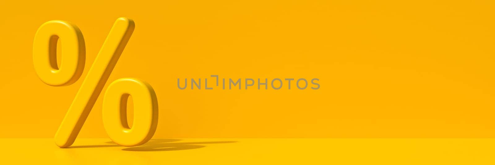 Percent sign 3D render illustration isolated on yellow background
