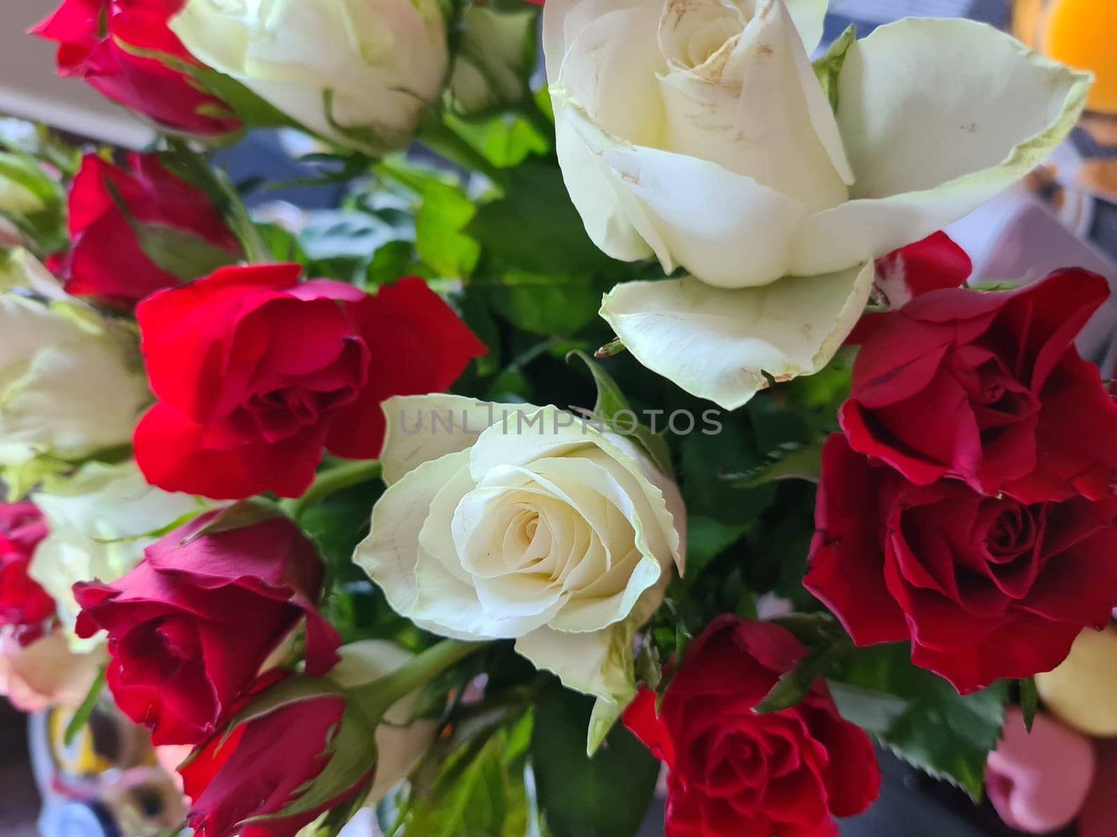 Luxury bouquet made of red roses in flower shop Valentines Bouquet of red roses