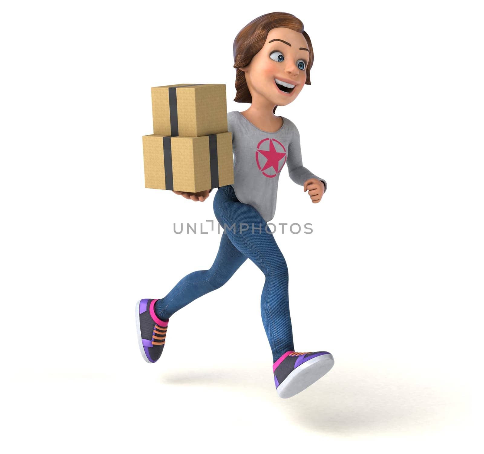 Fun 3D illustration of a cartoon teenage girl