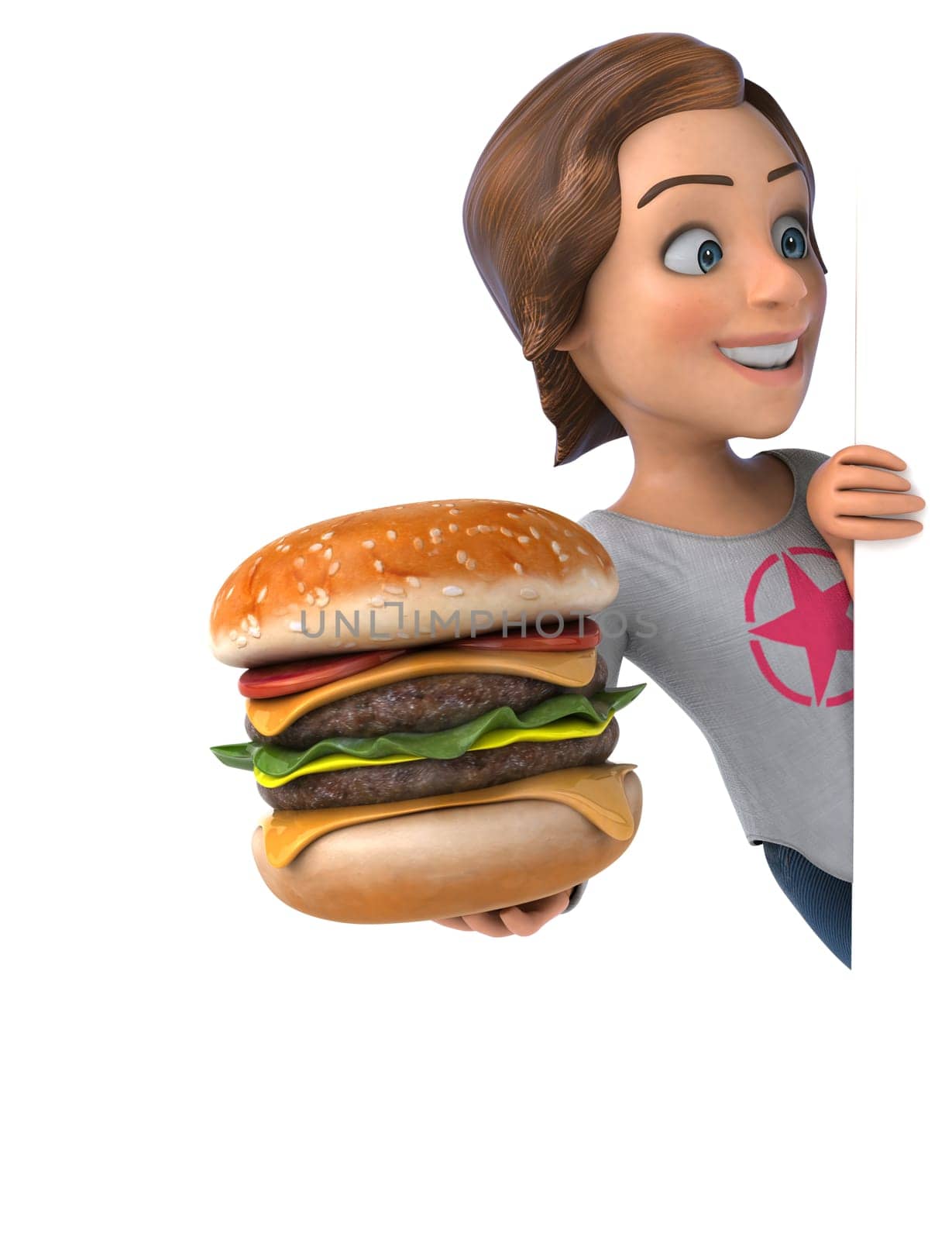 Fun 3D illustration of a cartoon teenage girl