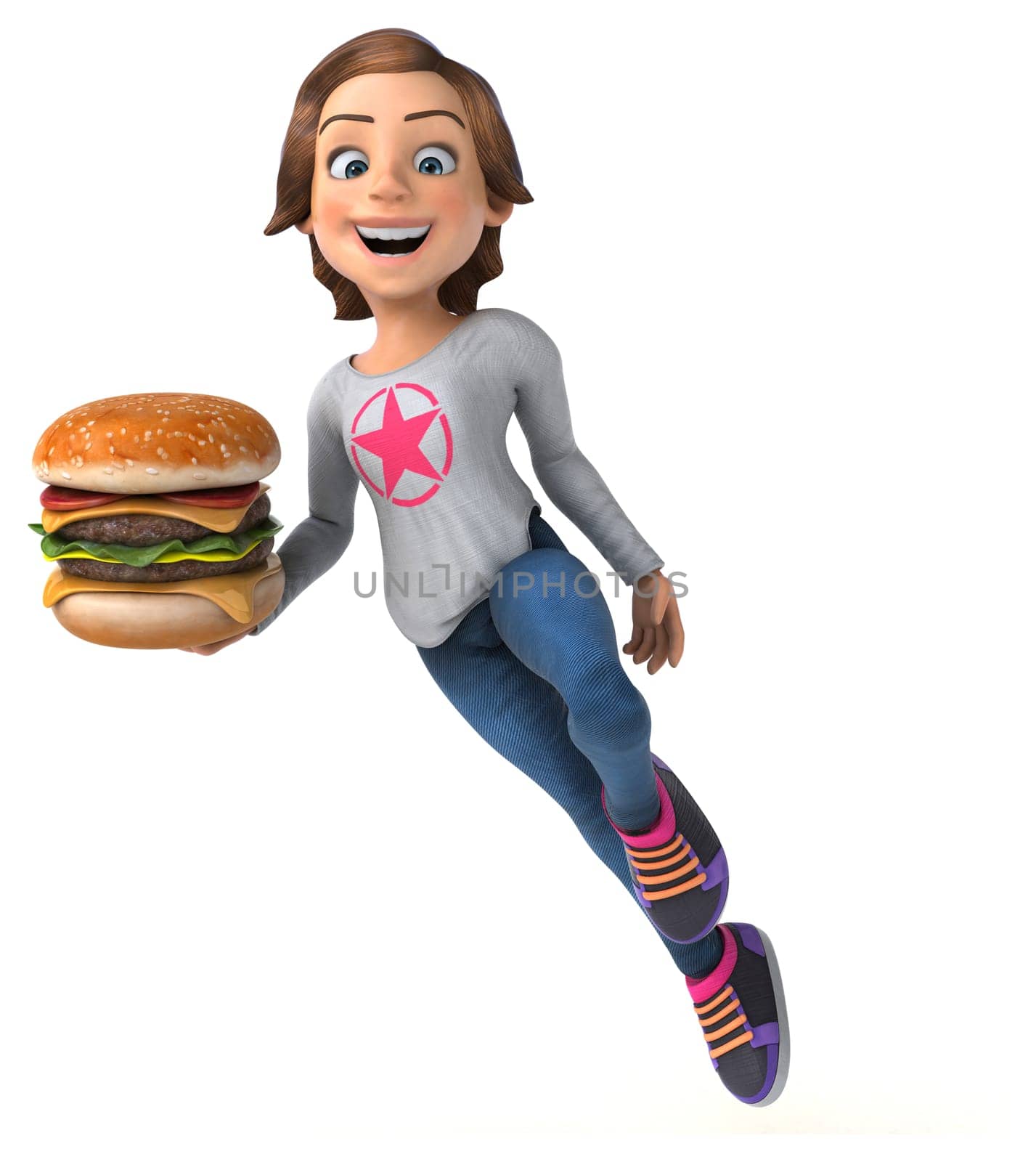 Fun 3D illustration of a cartoon teenage girl