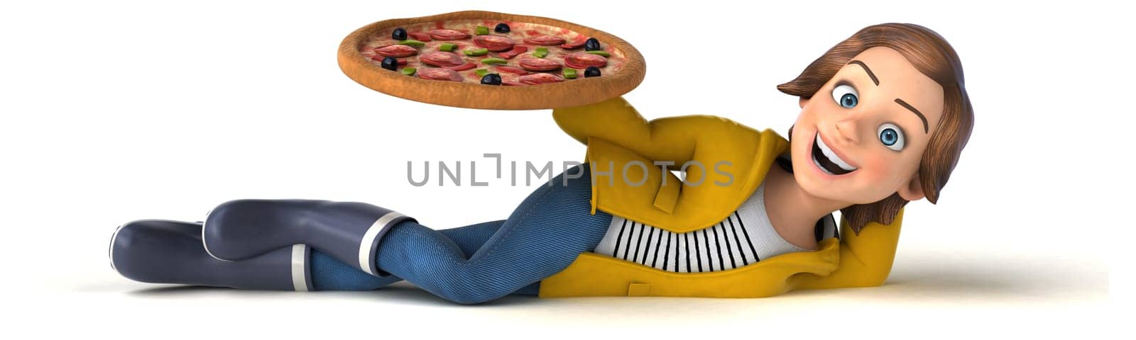 Fun 3D illustration of a cartoon teenage girl