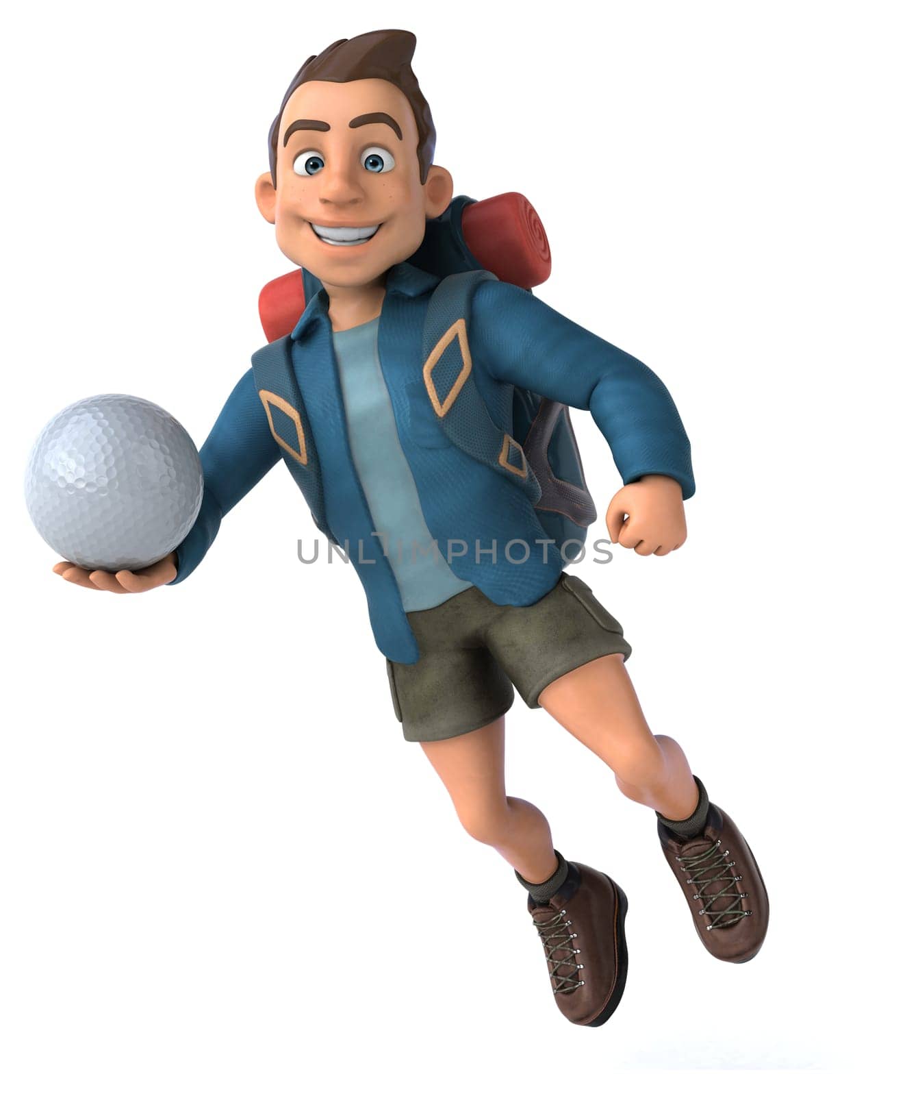Fun illustration of a 3D cartoon backpacker
