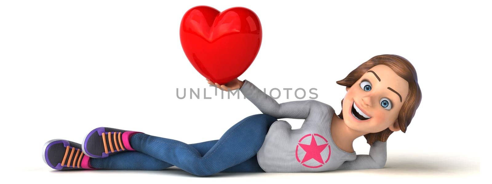 Fun 3D illustration of a cartoon teenage girl