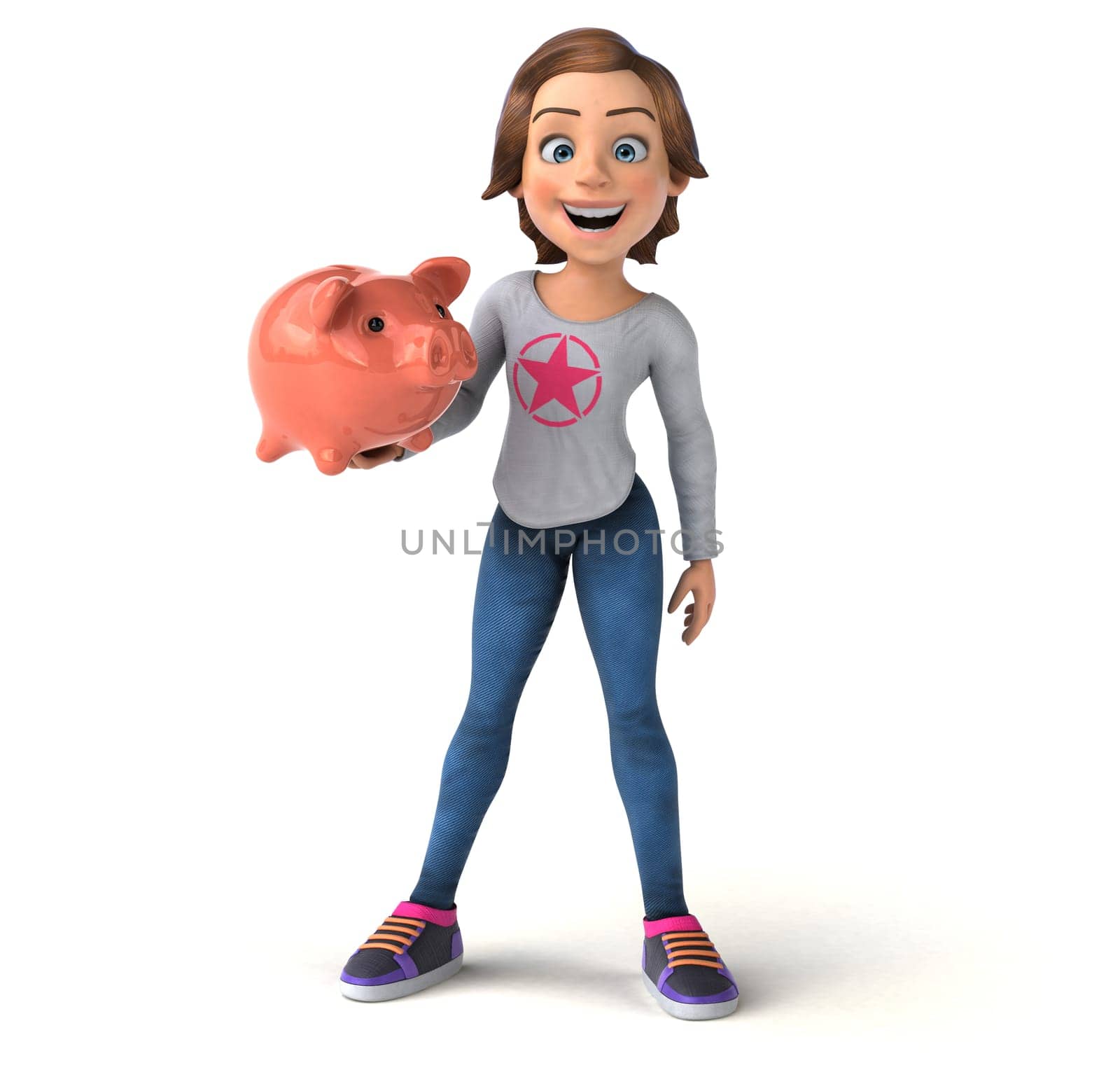 Fun 3D illustration of a cartoon teenage girl
