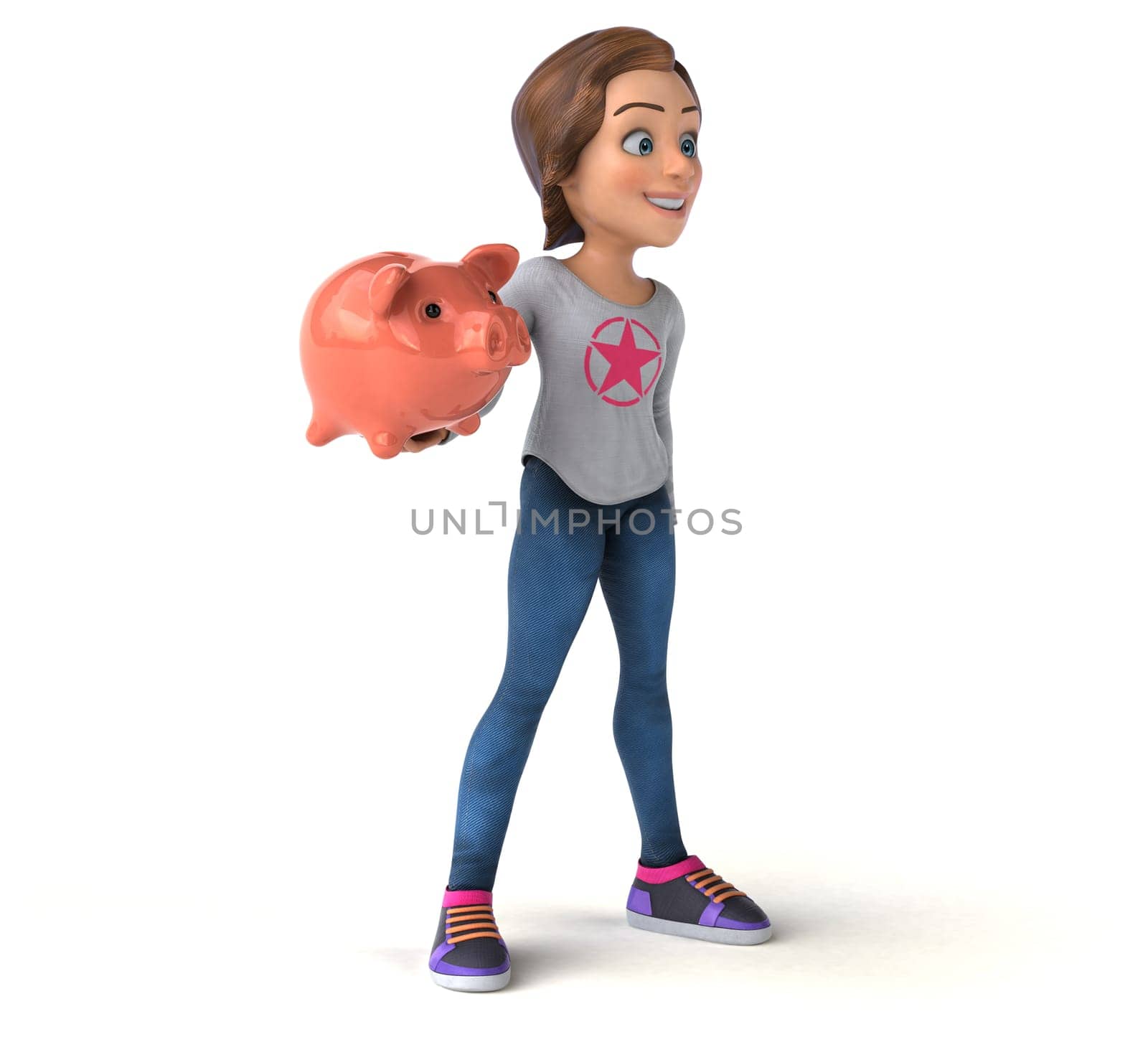 Fun 3D illustration of a cartoon teenage girl