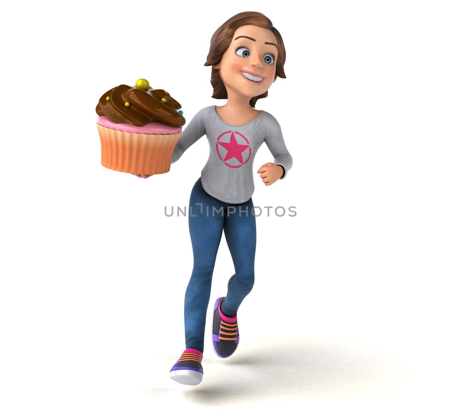 Fun 3D illustration of a cartoon teenage girl