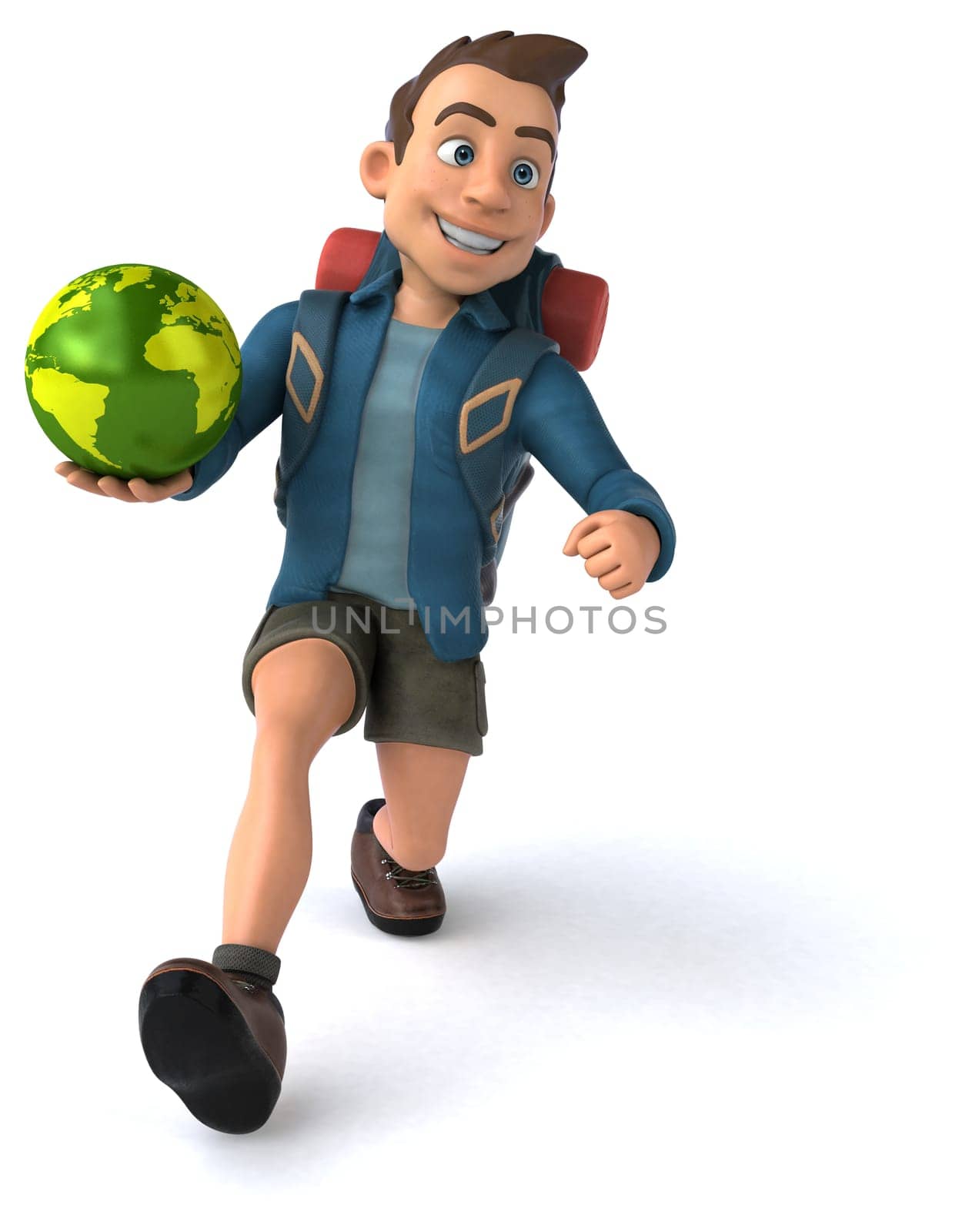 Fun illustration of a 3D cartoon backpacker